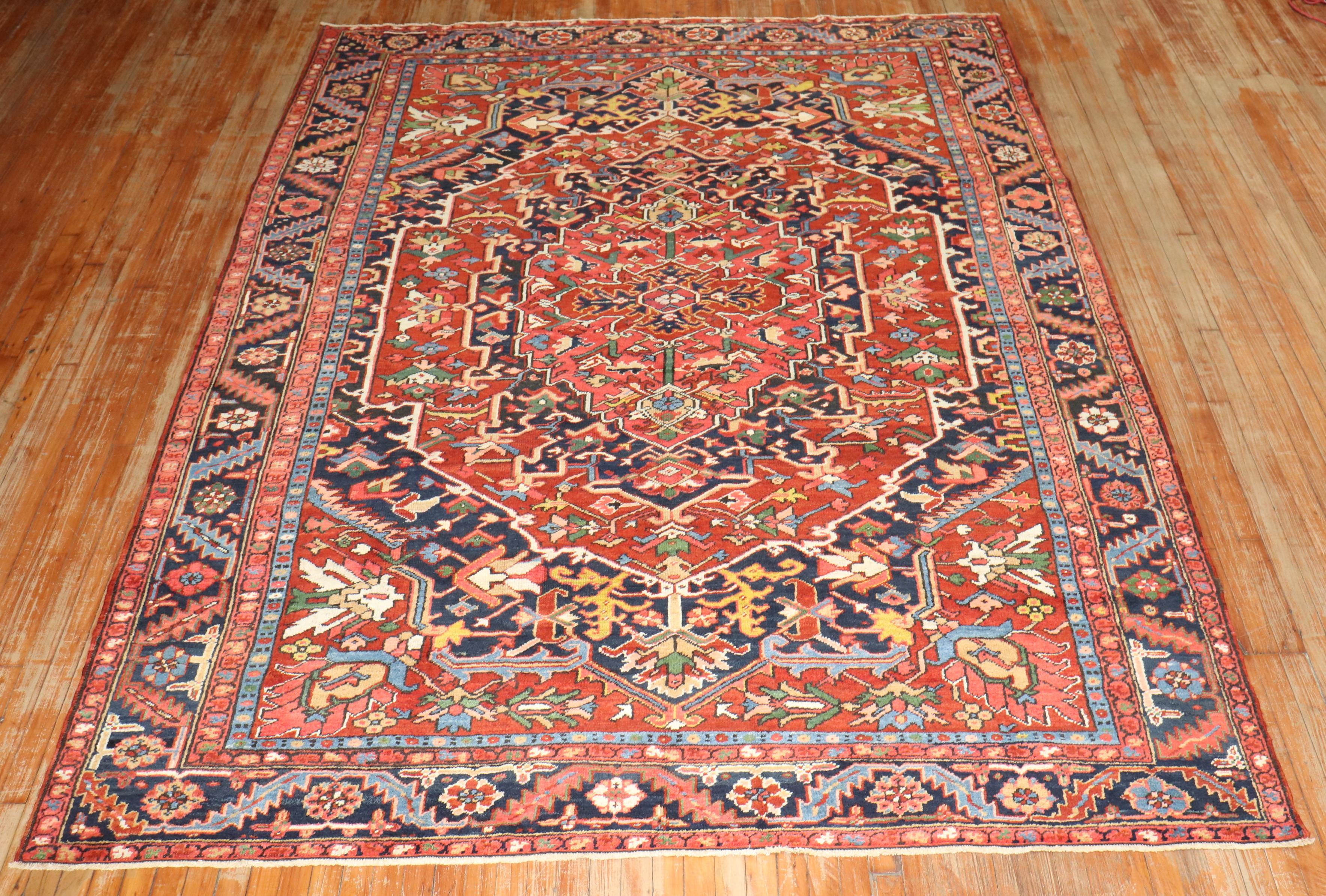 Bakshaish Zabihi Collection Colorful Antique Persian Heriz Rug For Sale