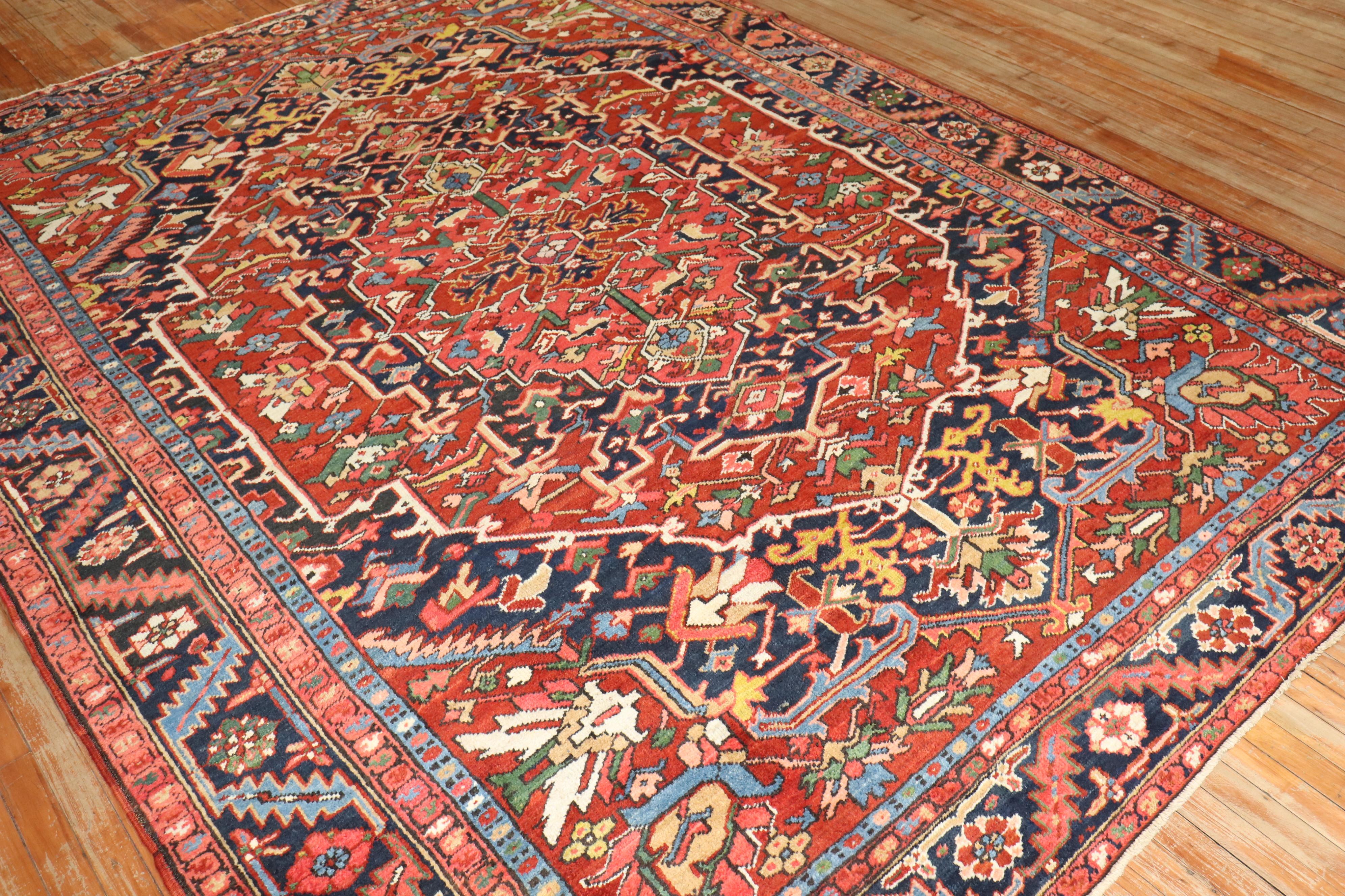 Hand-Knotted Zabihi Collection Colorful Antique Persian Heriz Rug For Sale