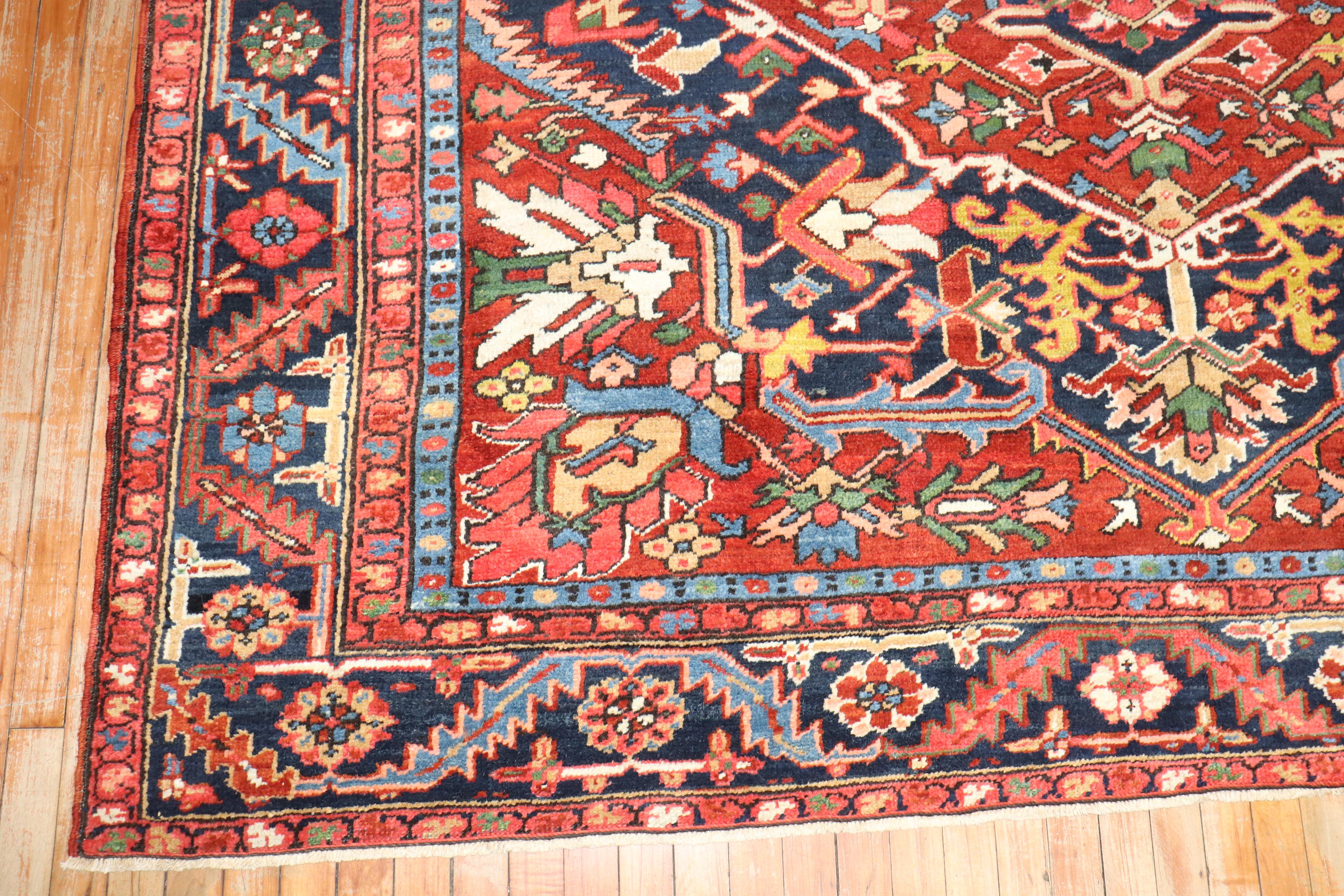 Zabihi Collection Colorful Antique Persian Heriz Rug In Good Condition For Sale In New York, NY