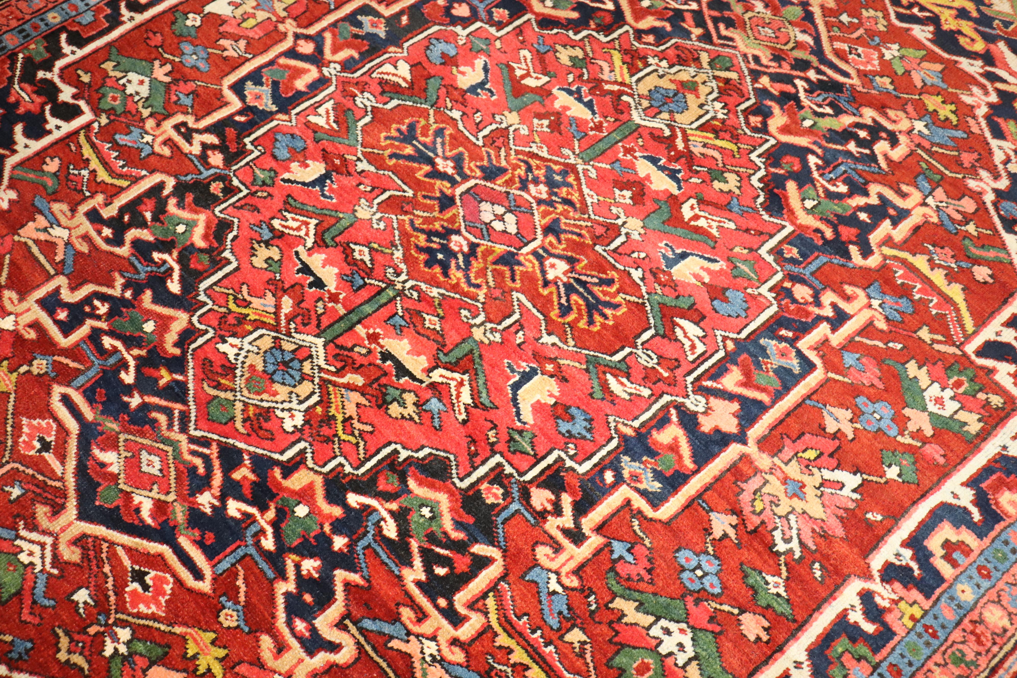 20th Century Zabihi Collection Colorful Antique Persian Heriz Rug For Sale