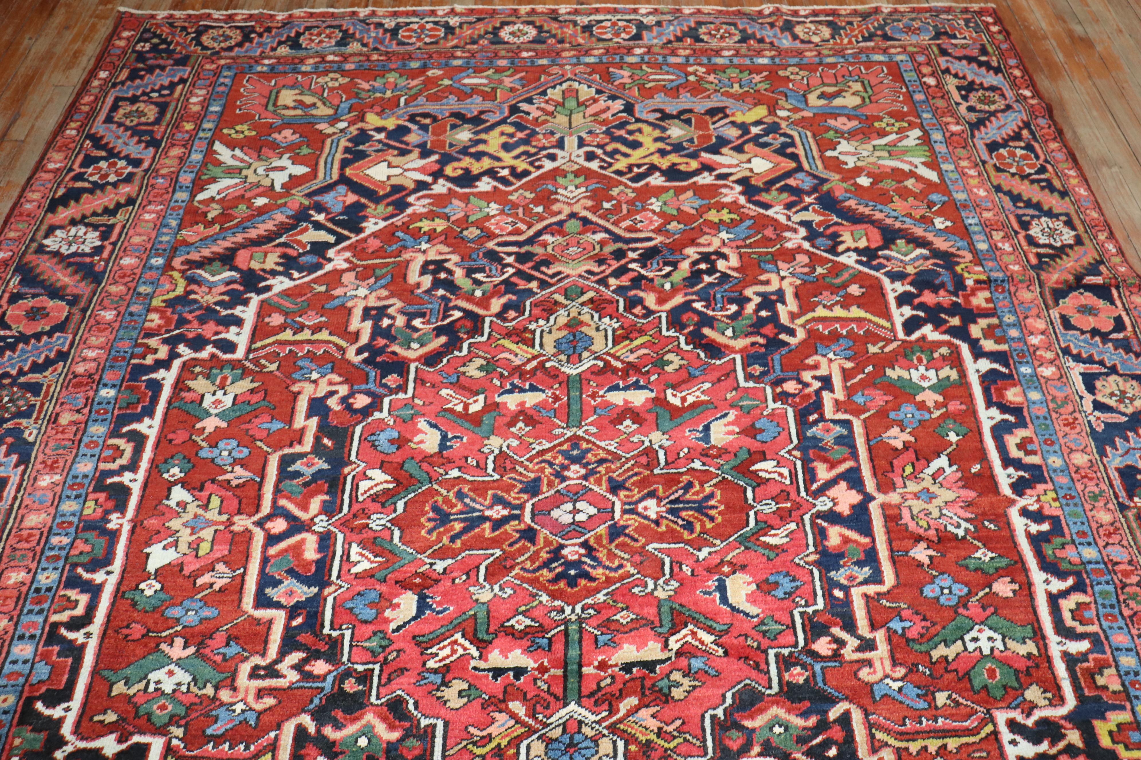 Wool Zabihi Collection Colorful Antique Persian Heriz Rug For Sale