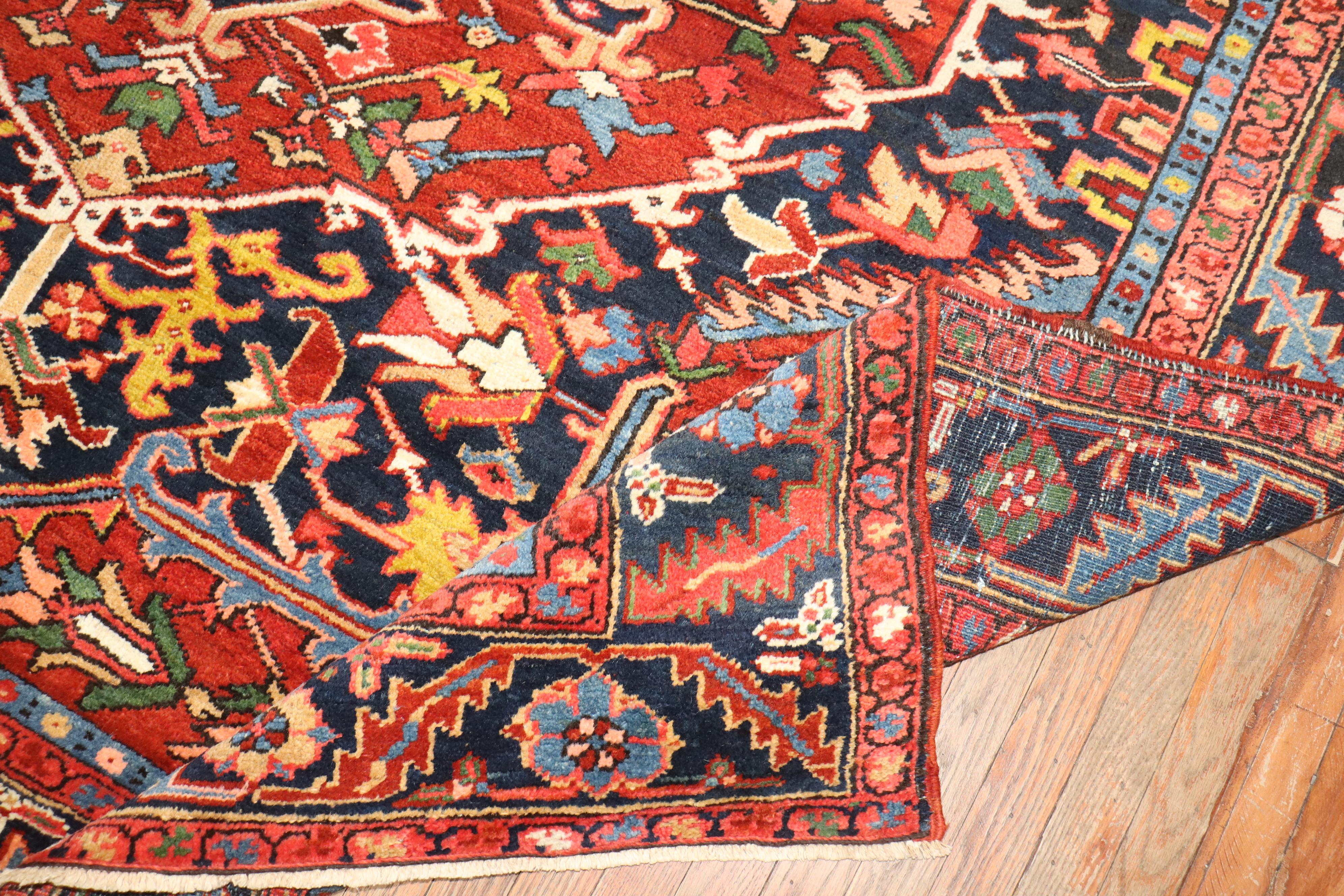 Zabihi Collection Colorful Antique Persian Heriz Rug For Sale 1