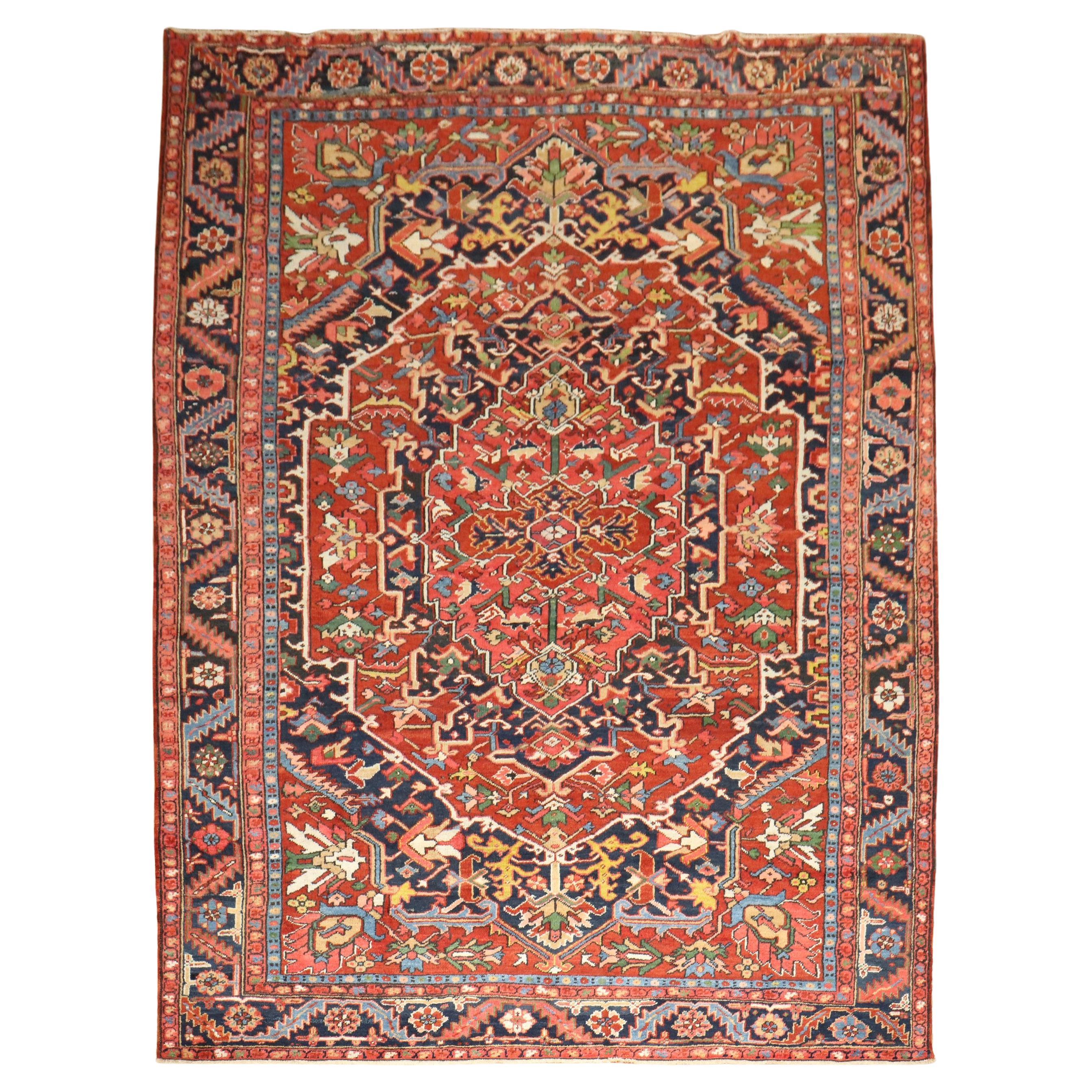 Zabihi Collection Colorful Antique Persian Heriz Rug