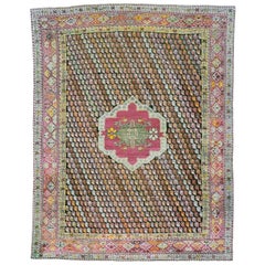 Zabihi Collection Colorful Antique Turkish Ghiordes Rug