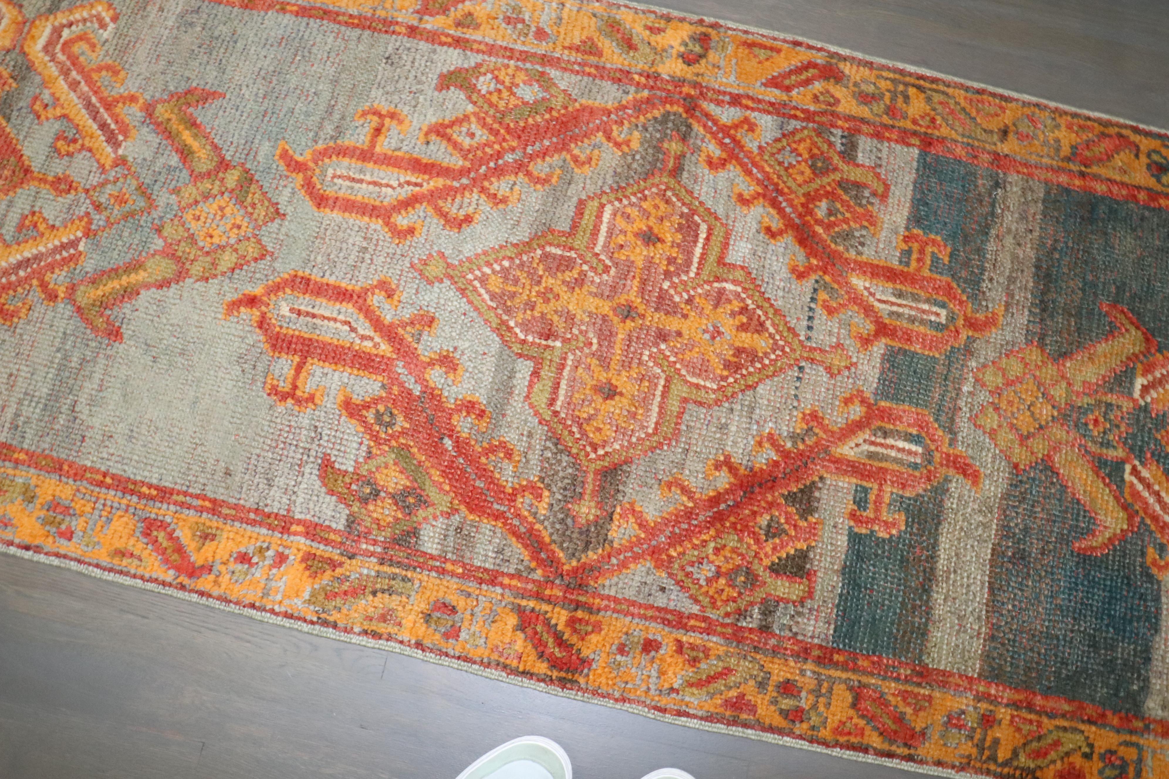 Zabihi Collection Colorful Antique Turkish Oushak Runner For Sale 3