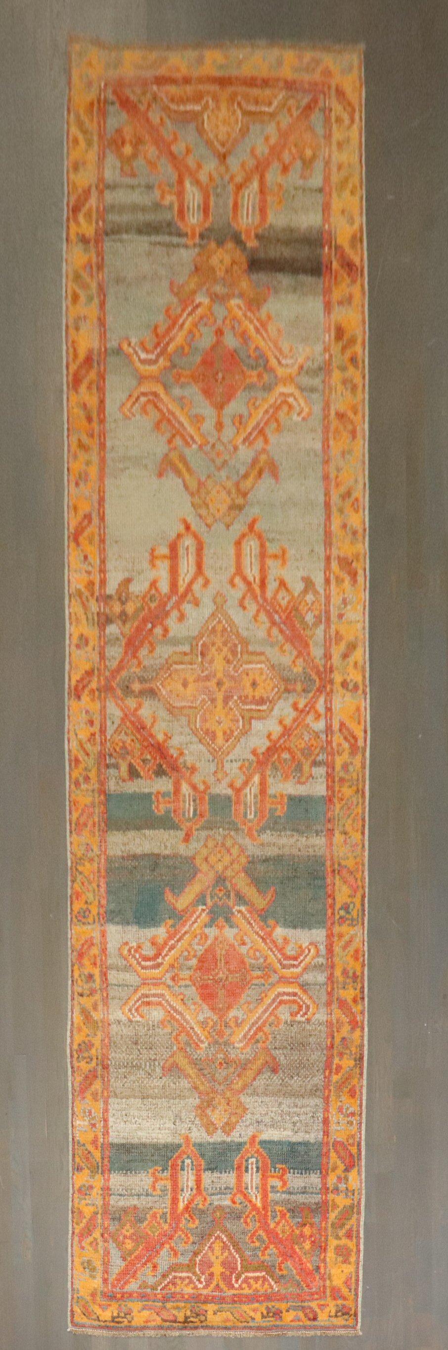 an early 20th century vibrant colored Turkish Oushak Runner

Details
rug no.	j4059
size	2' 11