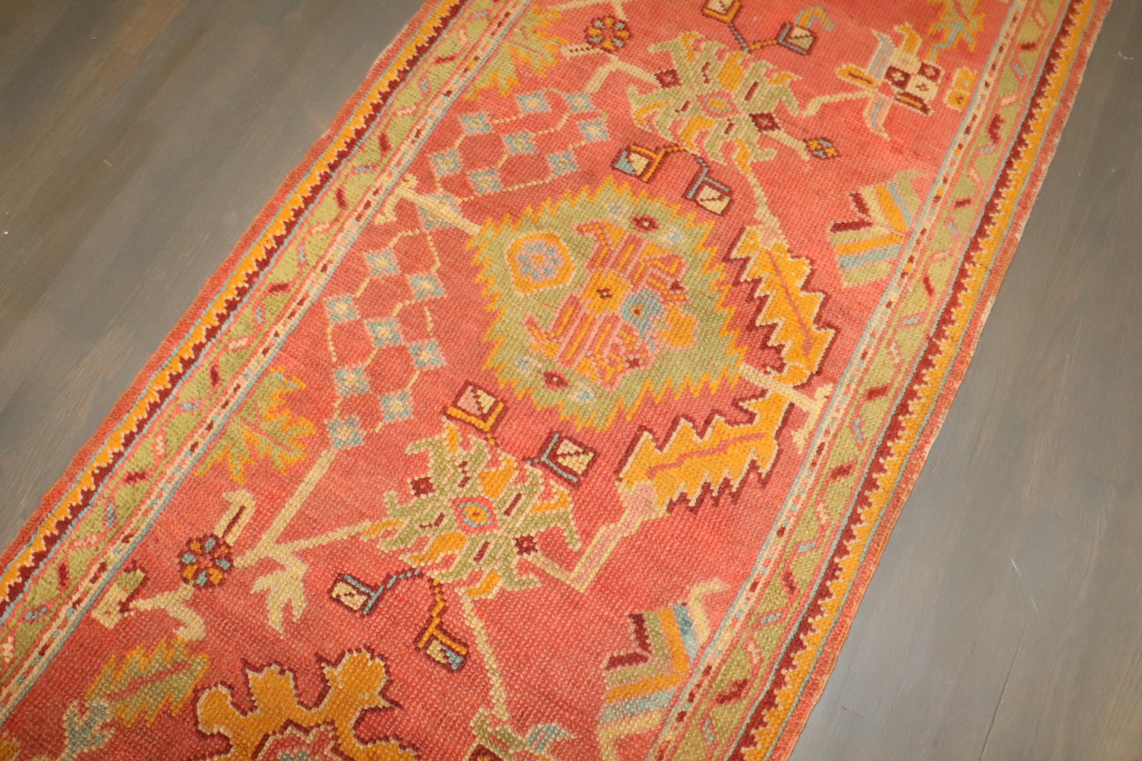 Country Zabihi Collection Colorful Antique Turkish Oushak Runner For Sale
