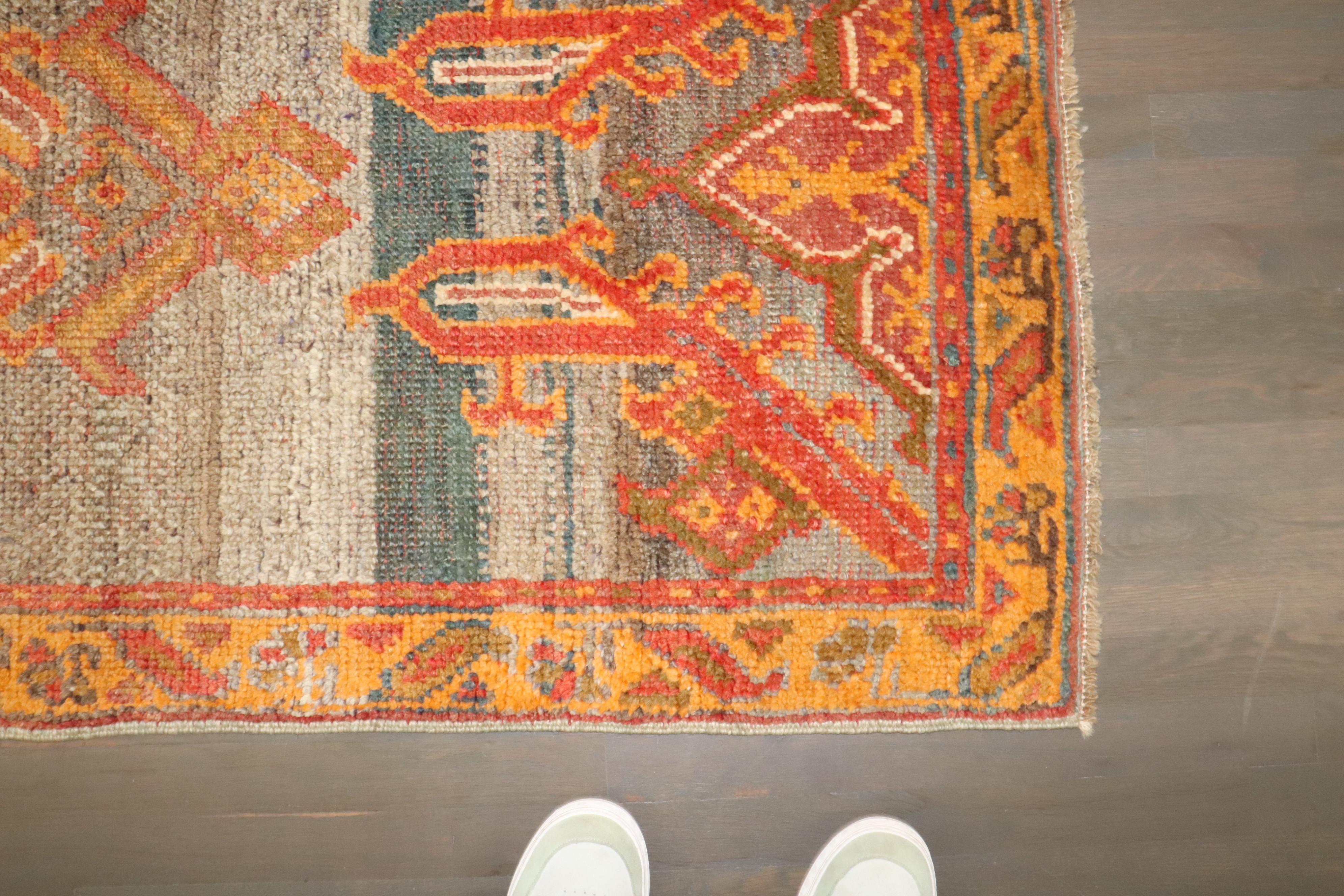Country Zabihi Collection Colorful Antique Turkish Oushak Runner For Sale
