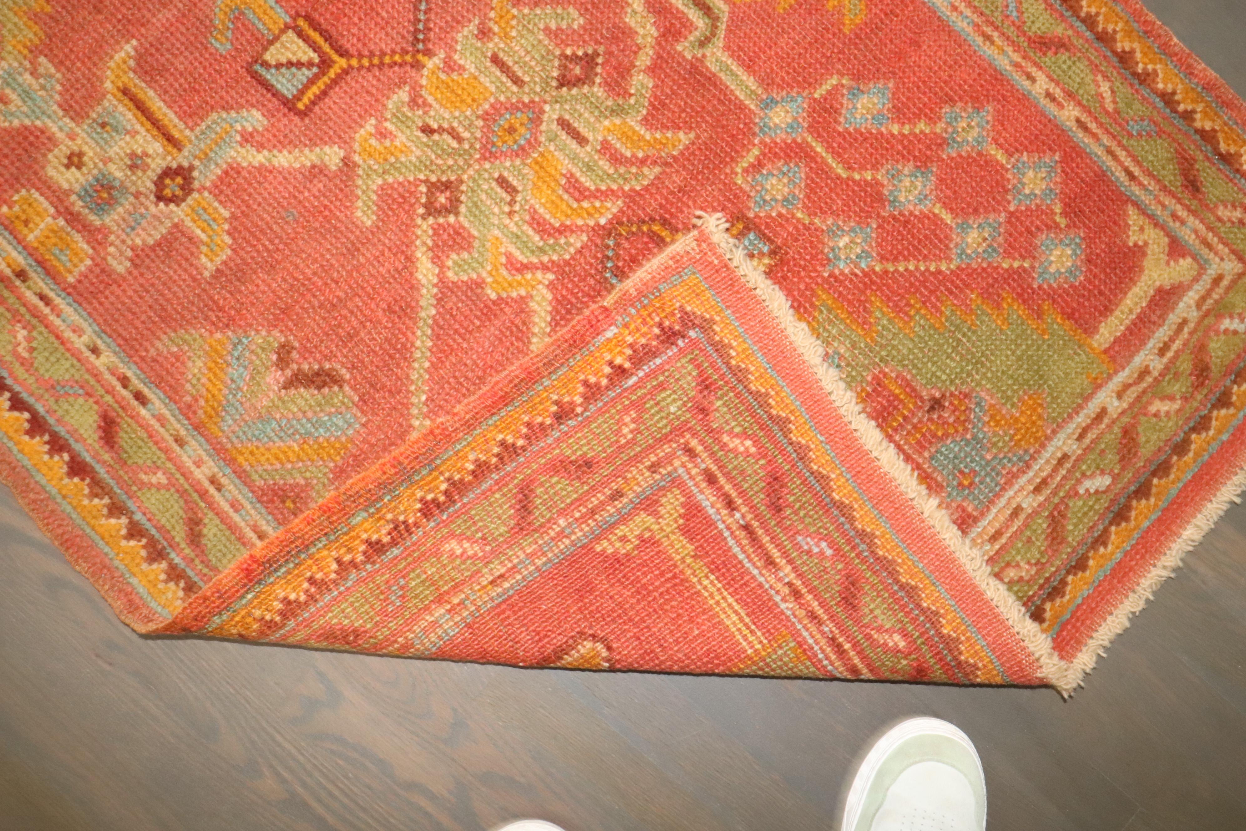 Hand-Knotted Zabihi Collection Colorful Antique Turkish Oushak Runner For Sale