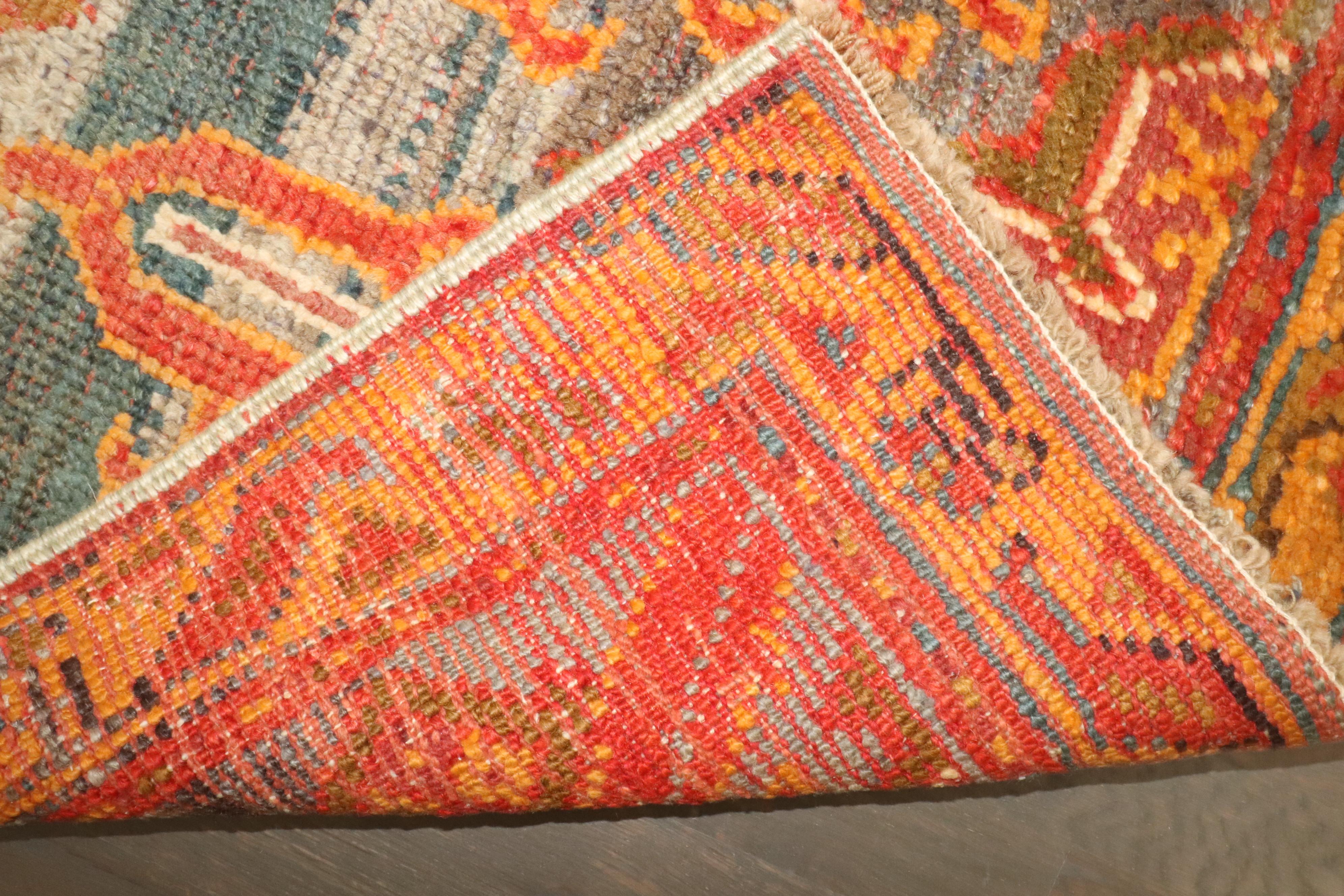 Hand-Knotted Zabihi Collection Colorful Antique Turkish Oushak Runner For Sale