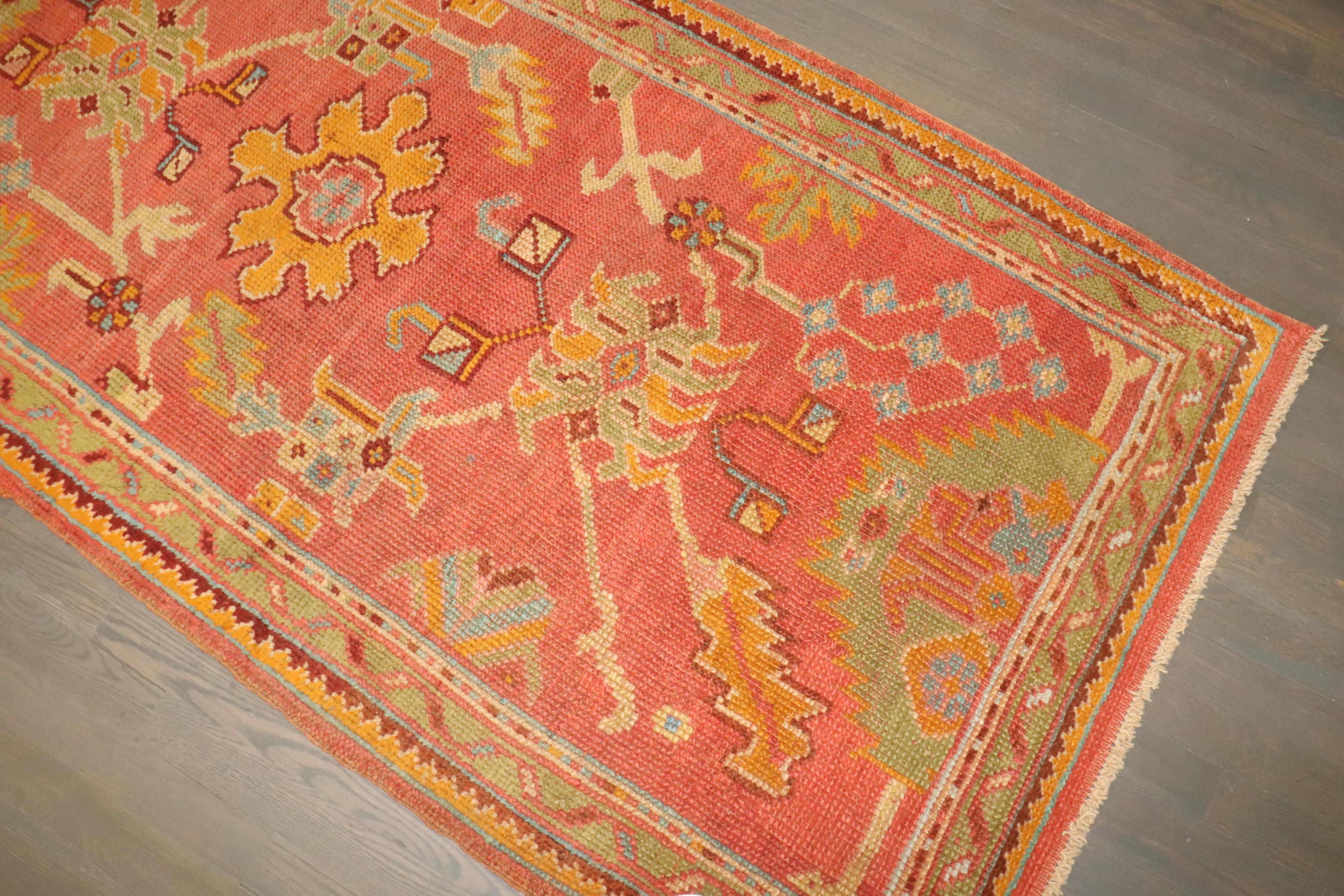 Zabihi Collection Colorful Antique Turkish Oushak Runner In Good Condition For Sale In New York, NY
