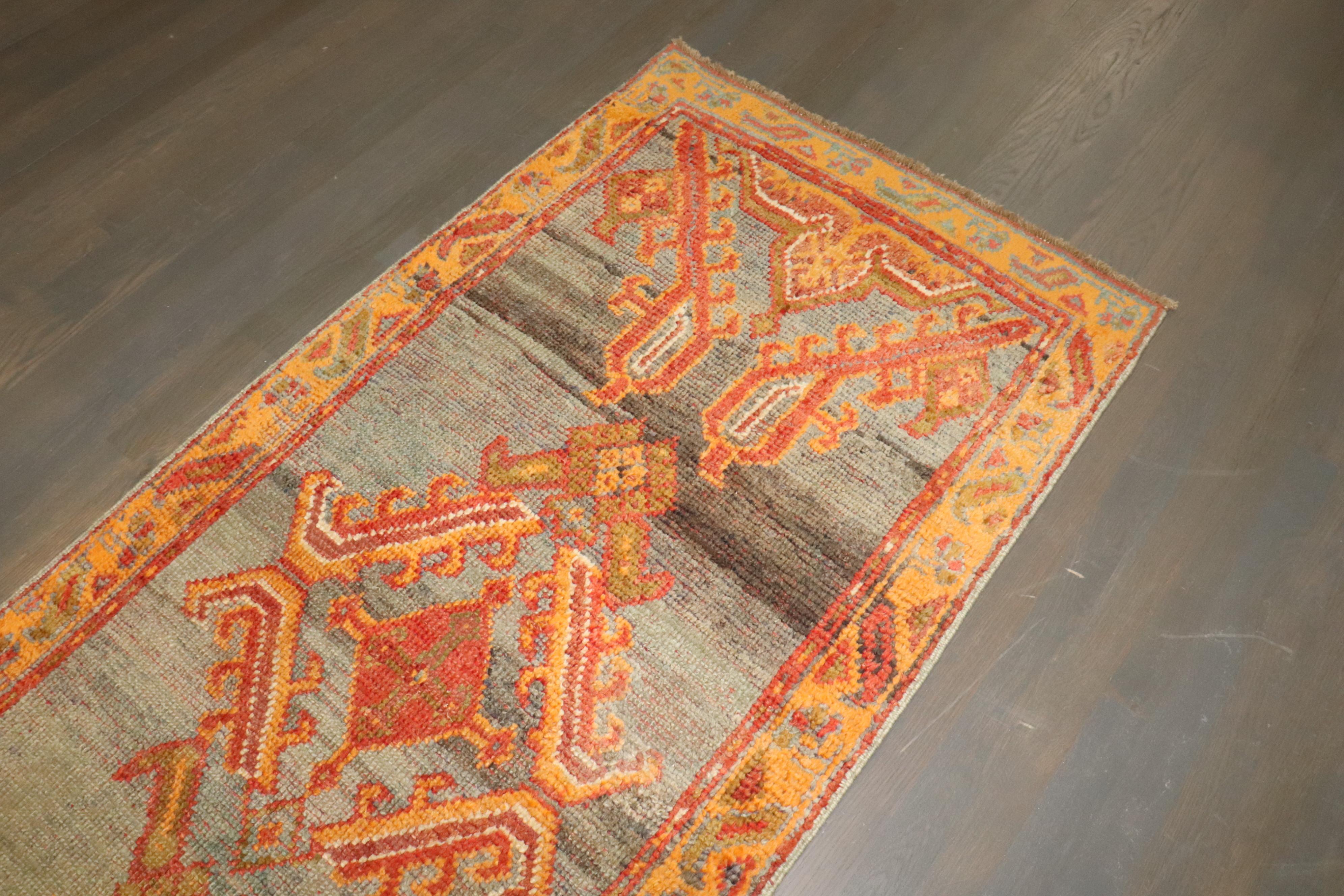 20th Century Zabihi Collection Colorful Antique Turkish Oushak Runner For Sale