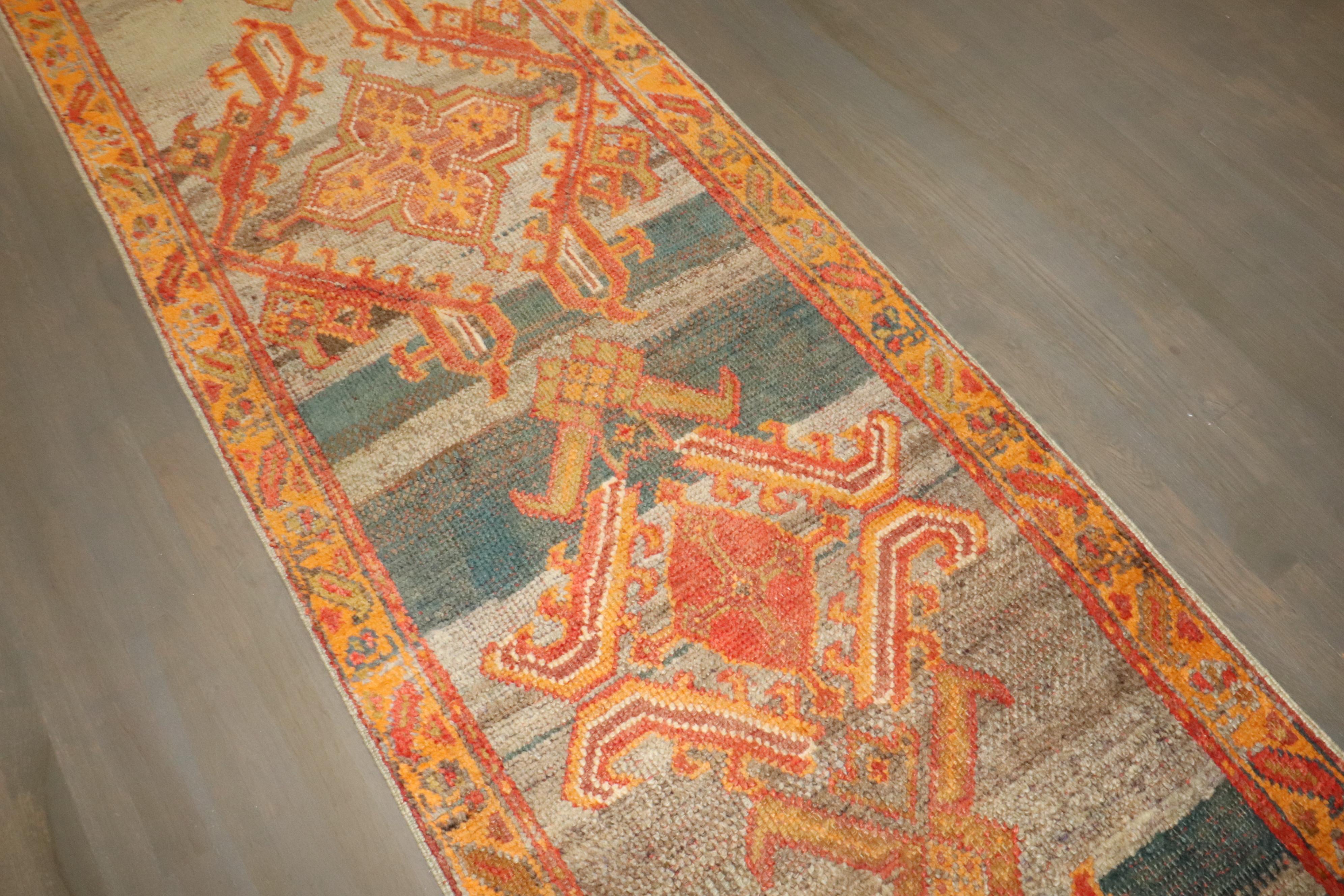 Zabihi Collection Colorful Antique Turkish Oushak Runner For Sale 1