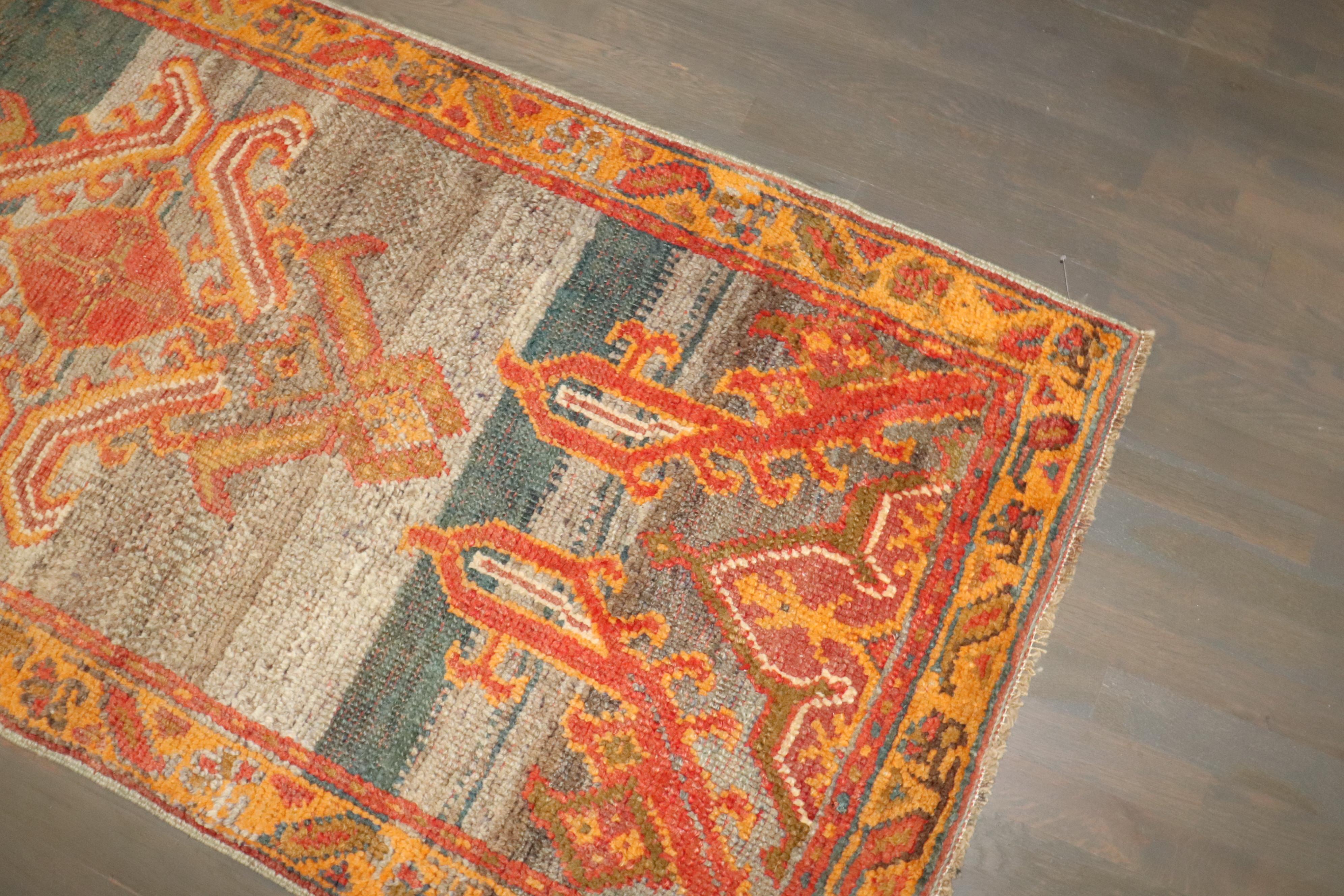 Zabihi Collection Colorful Antique Turkish Oushak Runner For Sale 2