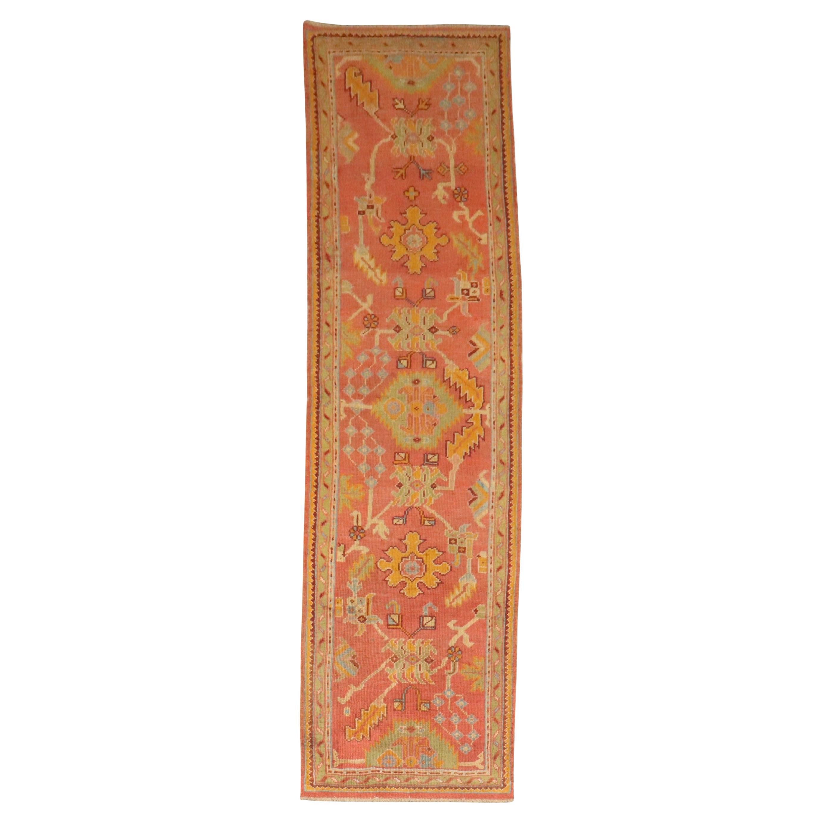 Zabihi Collection Colorful Antique Turkish Oushak Runner
