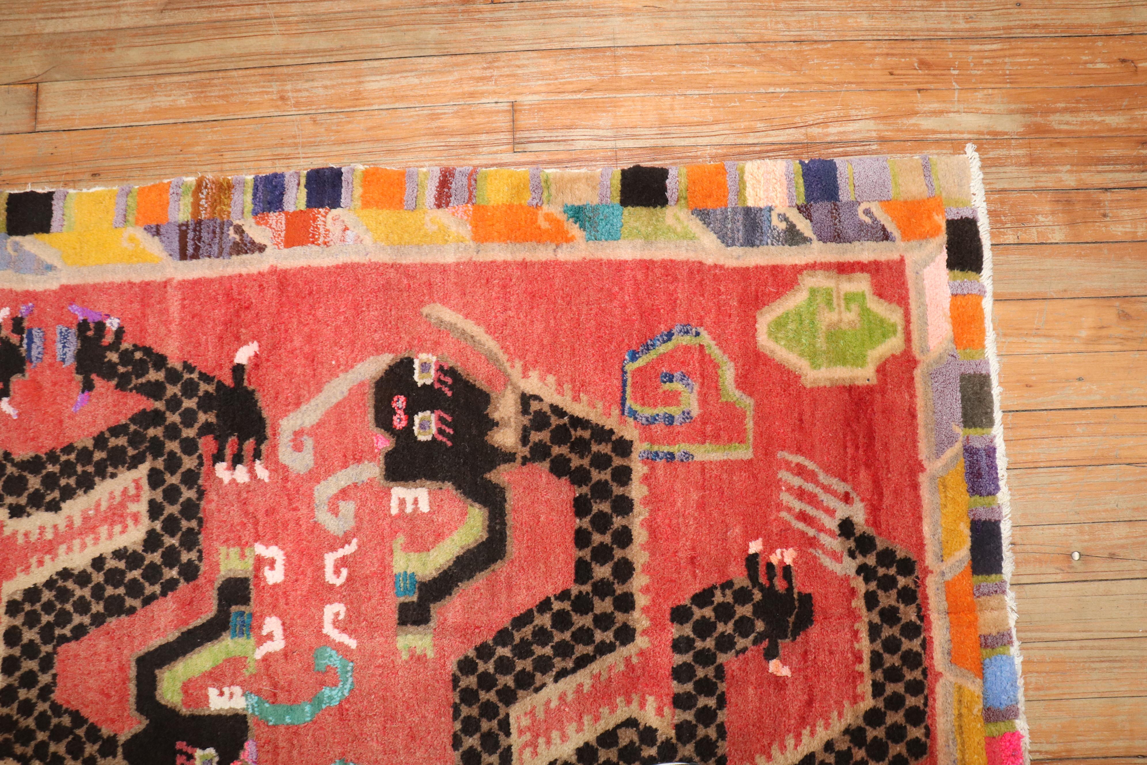Tibetischer Vintage-Teppich der Zabihi-Kollektion mit buntem Drachen (20. Jahrhundert) im Angebot