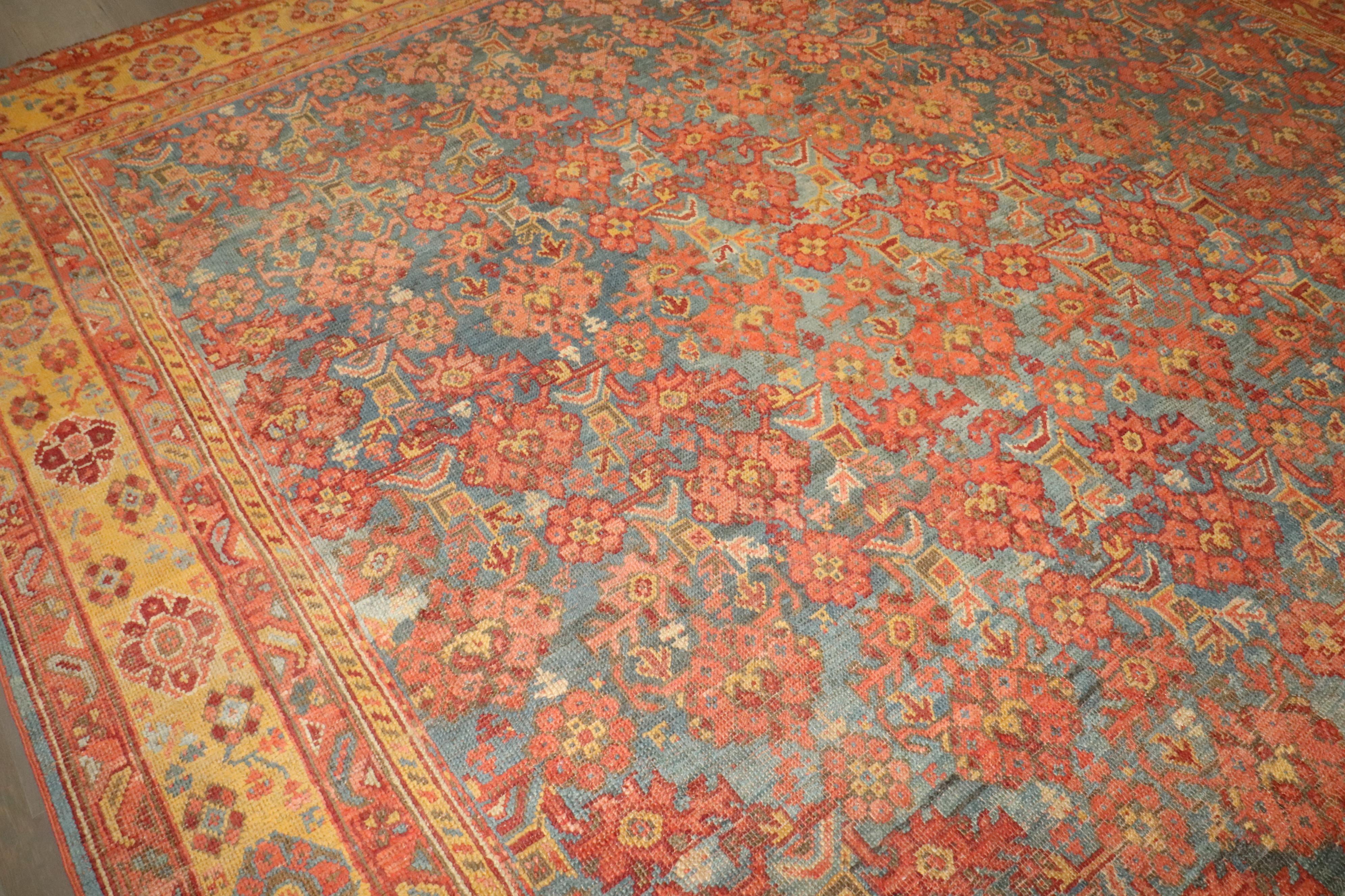 Zabihi Collection Colorful Square Antique Turkish Oushak Rug For Sale 4