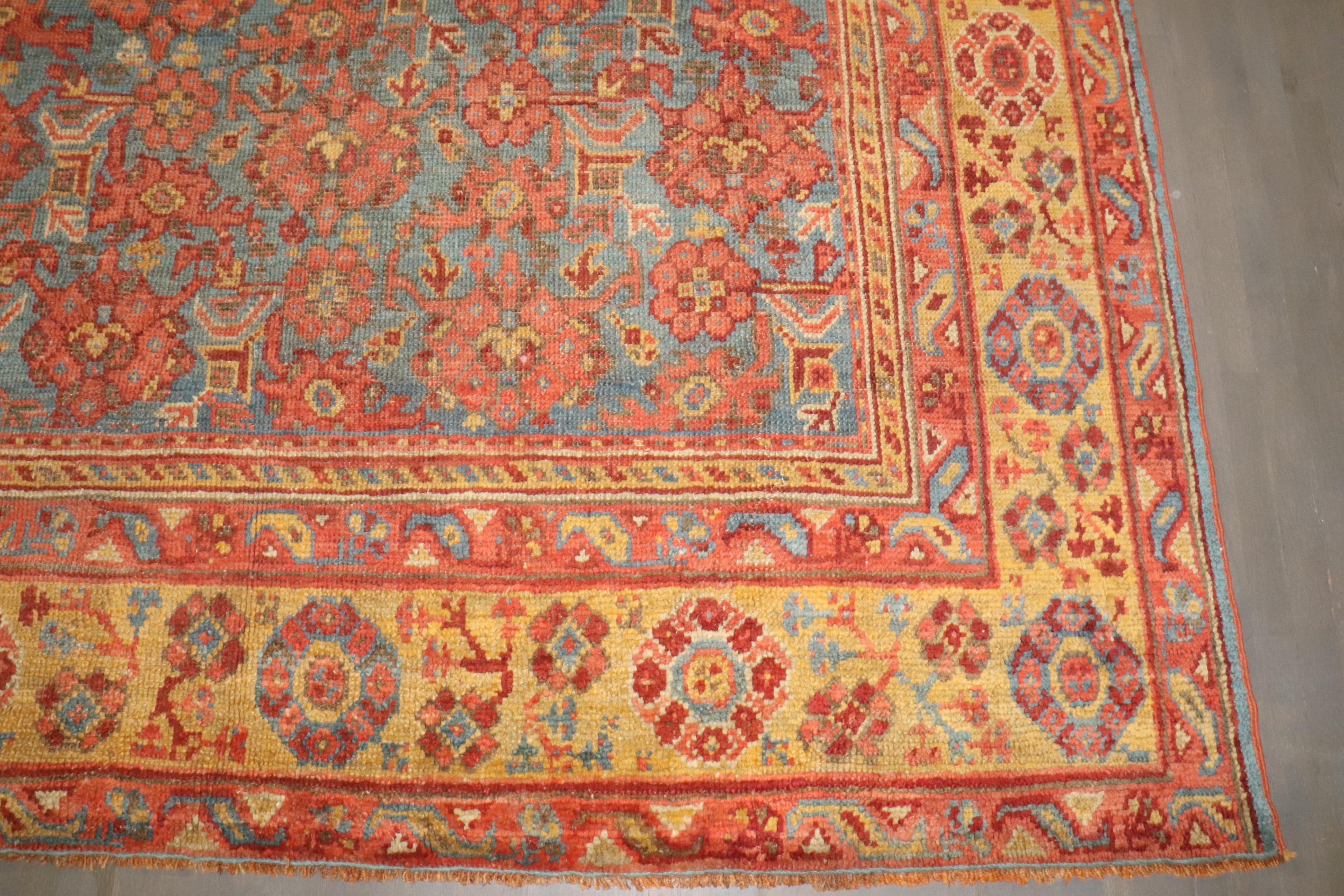 Zabihi Collection Colorful Square Antique Turkish Oushak Rug For Sale 5