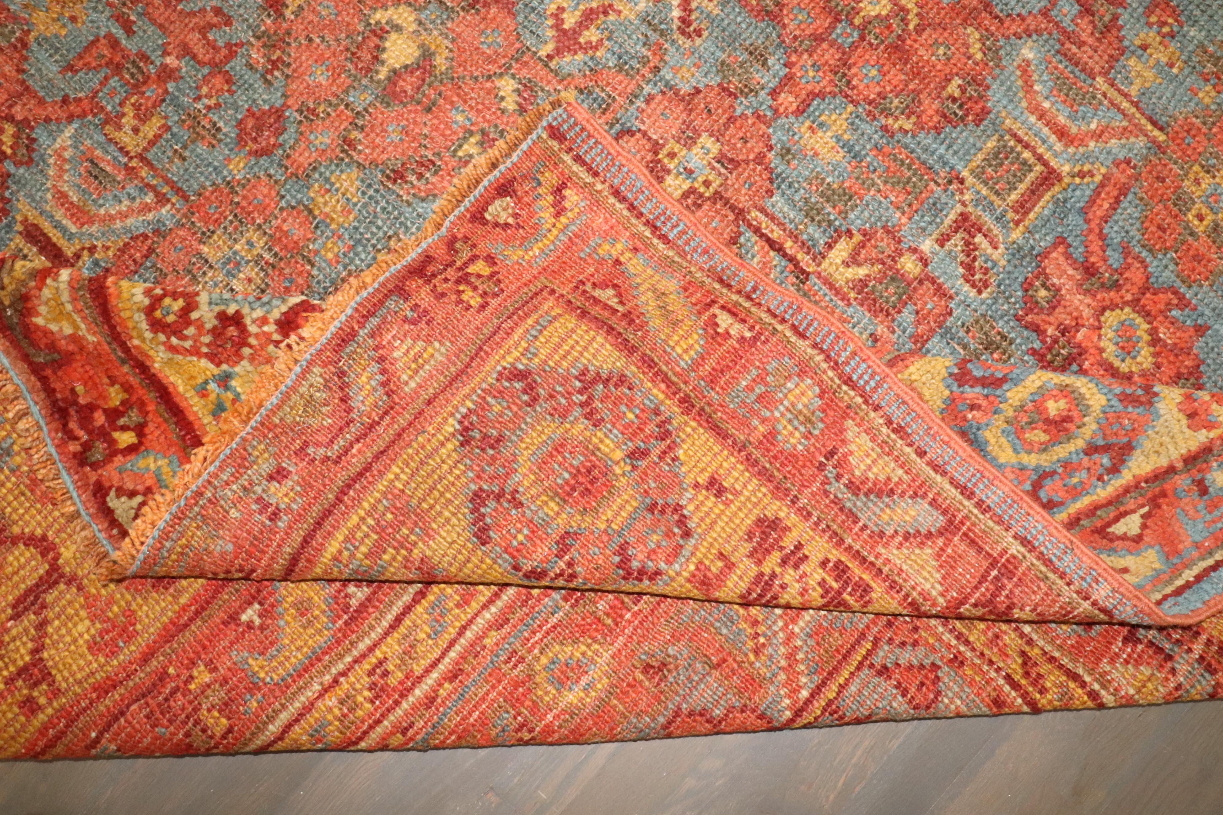 Hand-Woven Zabihi Collection Colorful Square Antique Turkish Oushak Rug For Sale