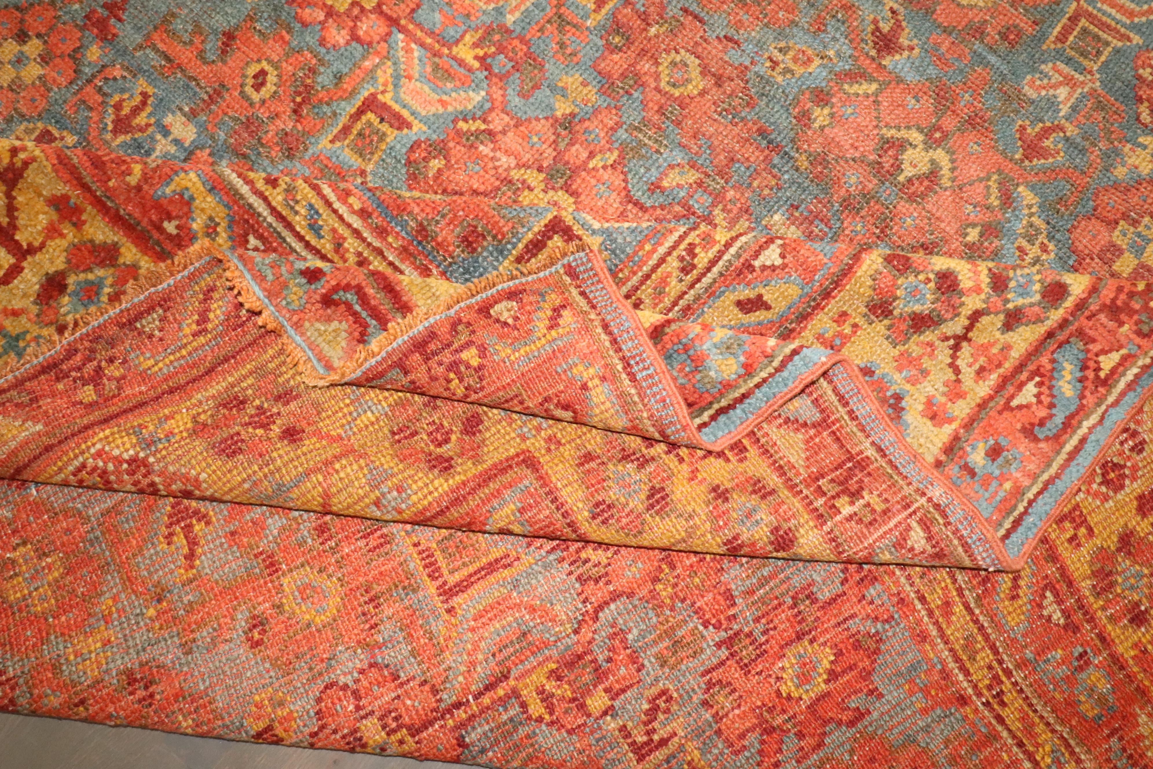 Zabihi Collection Colorful Square Antique Turkish Oushak Rug In Good Condition For Sale In New York, NY