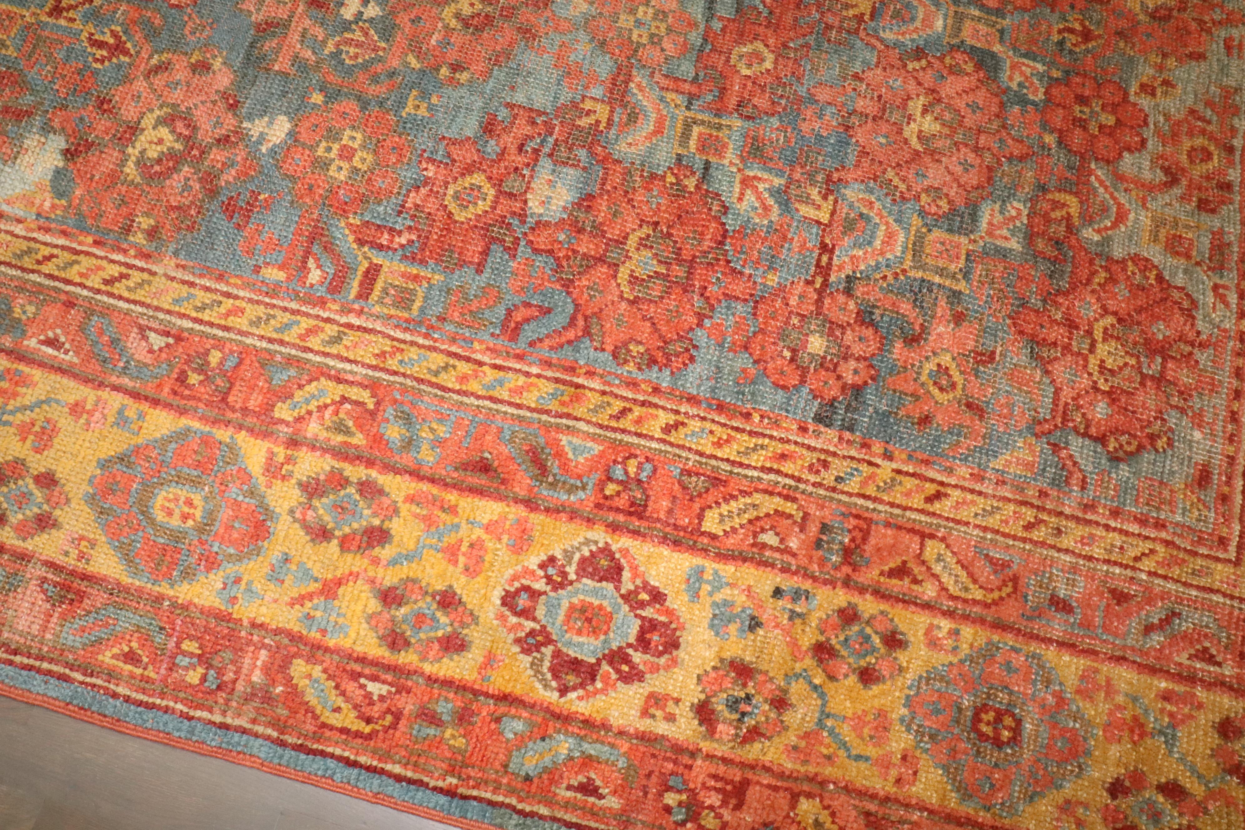 20th Century Zabihi Collection Colorful Square Antique Turkish Oushak Rug For Sale