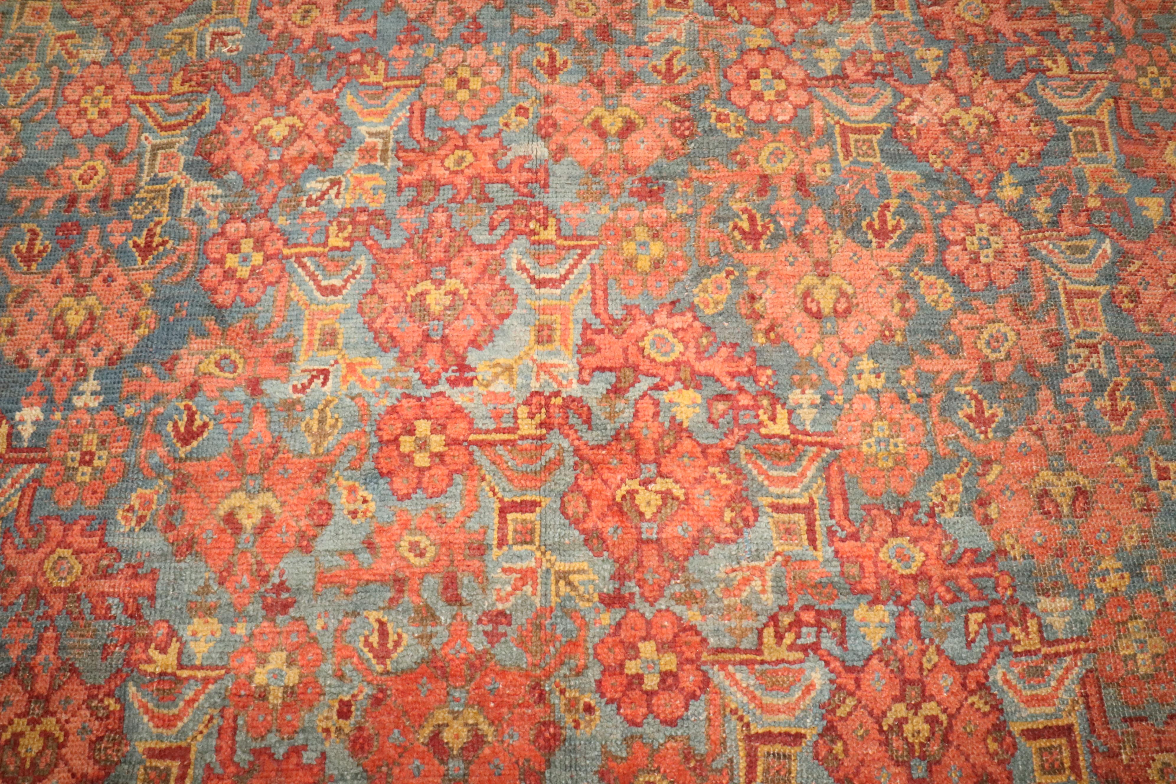 Zabihi Collection Colorful Square Antique Turkish Oushak Rug For Sale 3