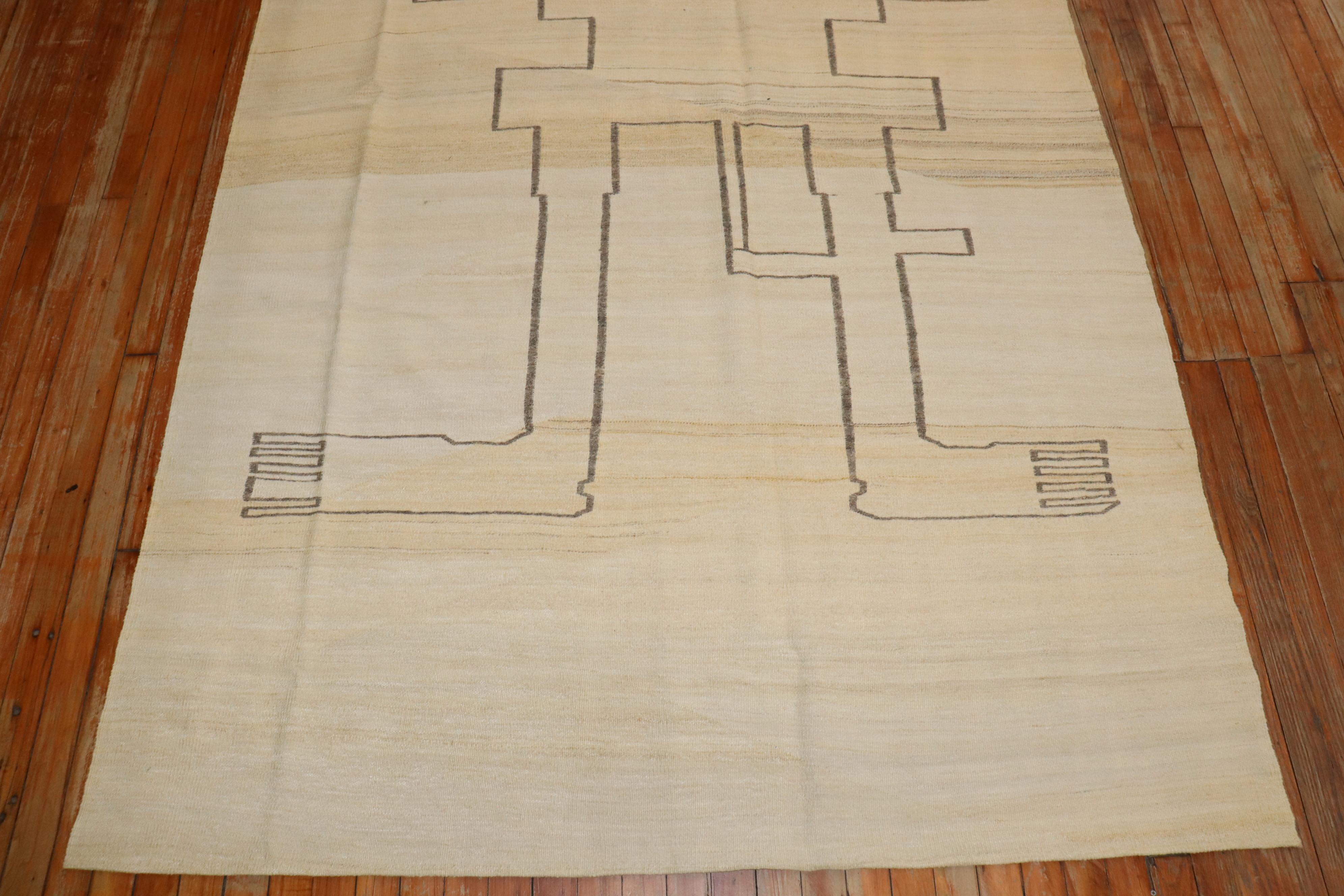 Hand-Knotted Zabihi Collection Contemporary Human Figure Persian Kilim For Sale