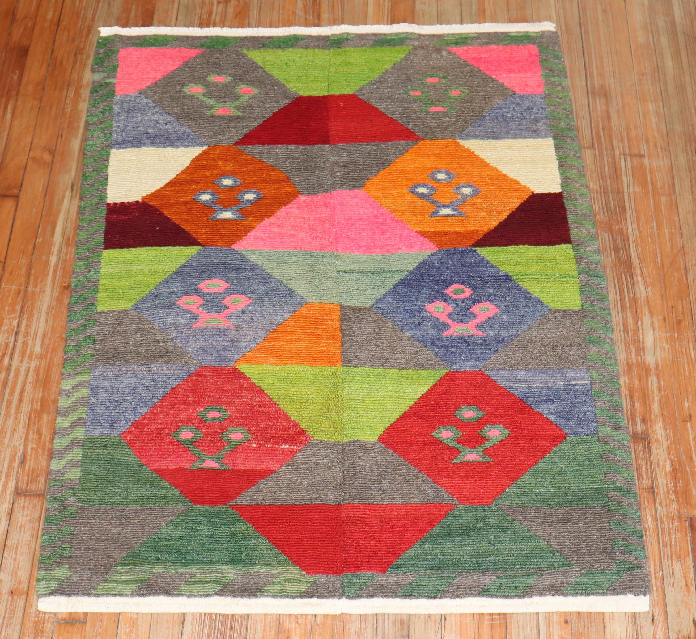 Hand-Woven Zabihi Collection Dazzling Color Vintage Tulu Rug For Sale