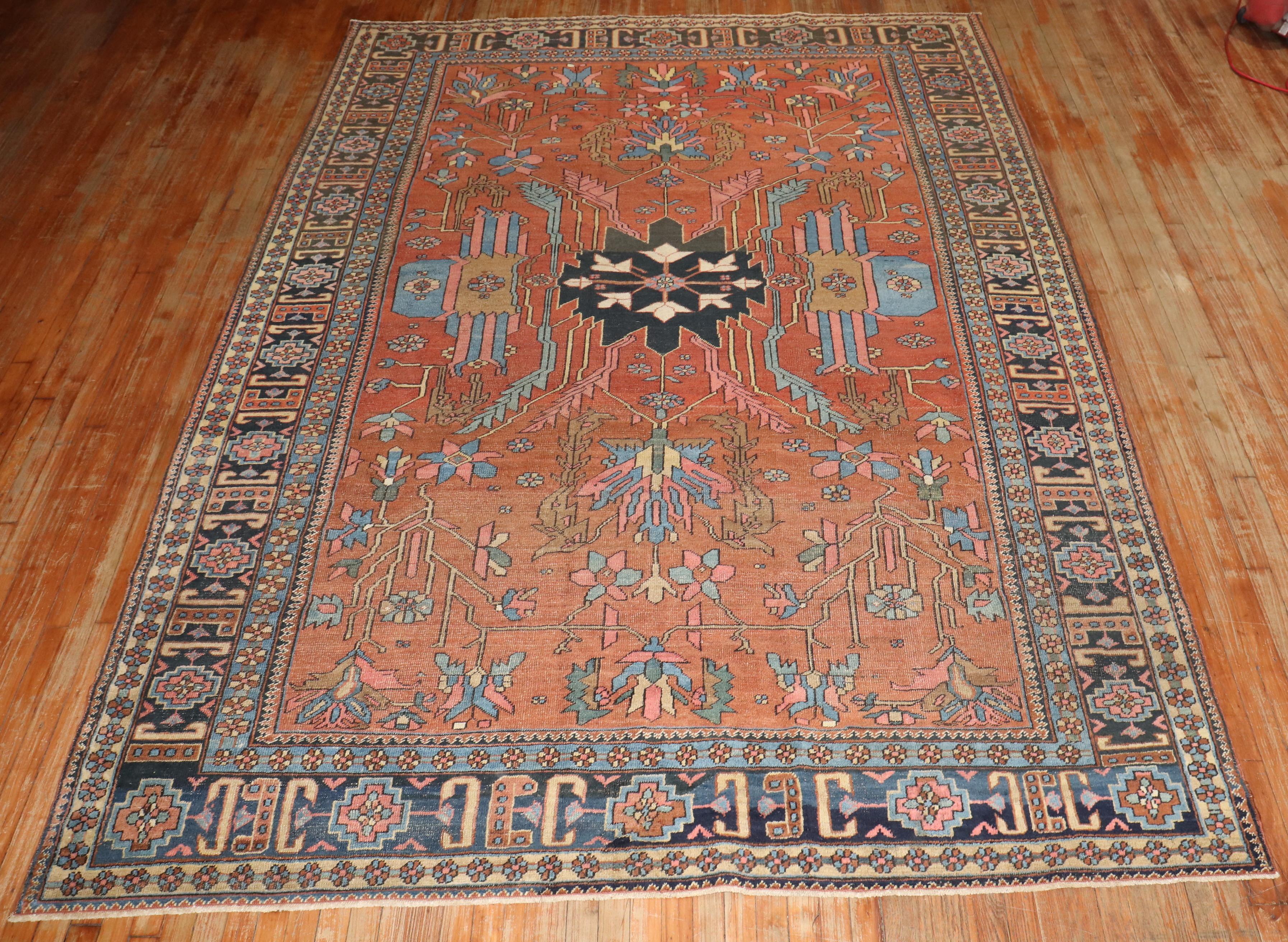 Bakshaish Zabihi Collection Decorative Antique Persian Heriz Rug For Sale