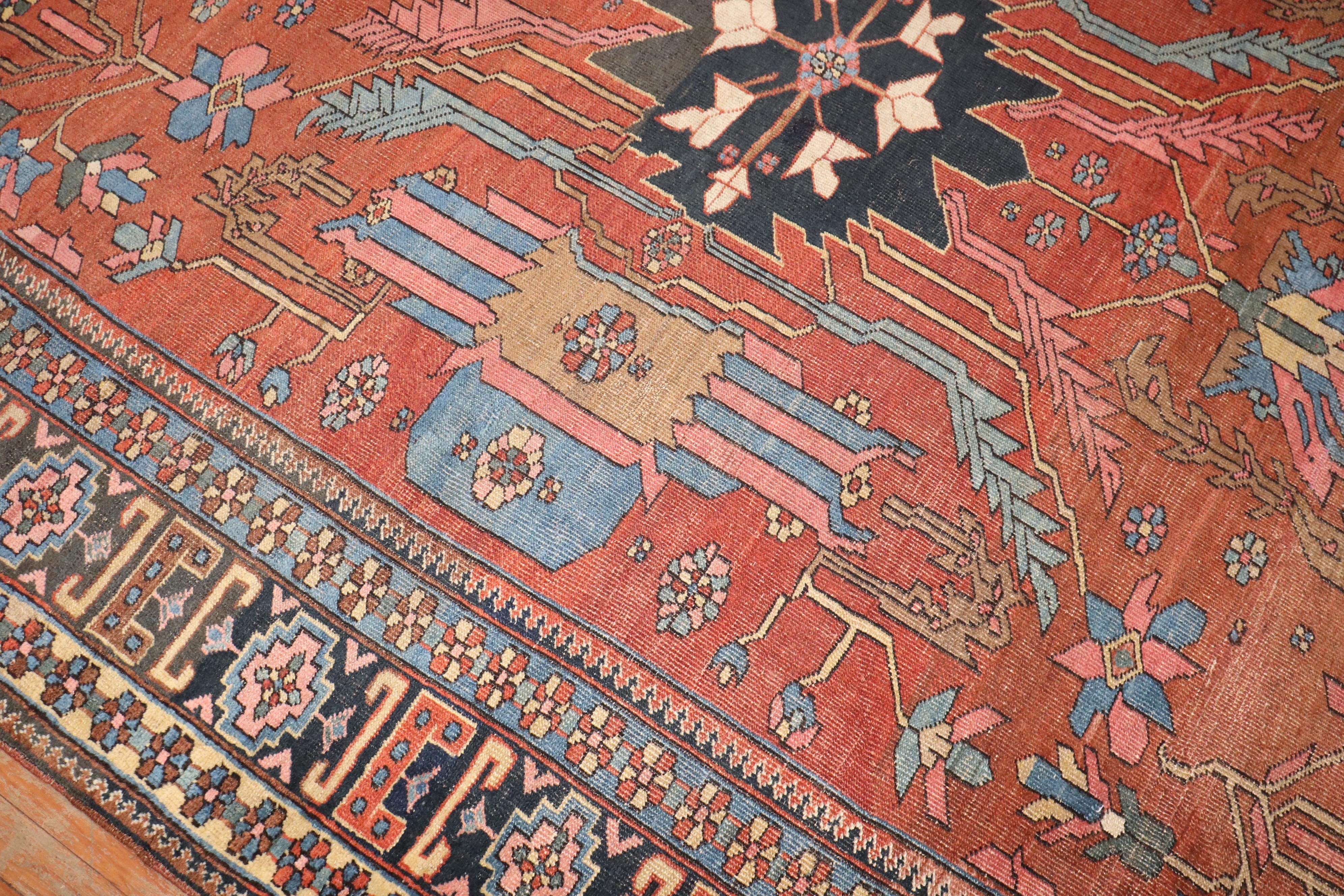 Hand-Knotted Zabihi Collection Decorative Antique Persian Heriz Rug For Sale