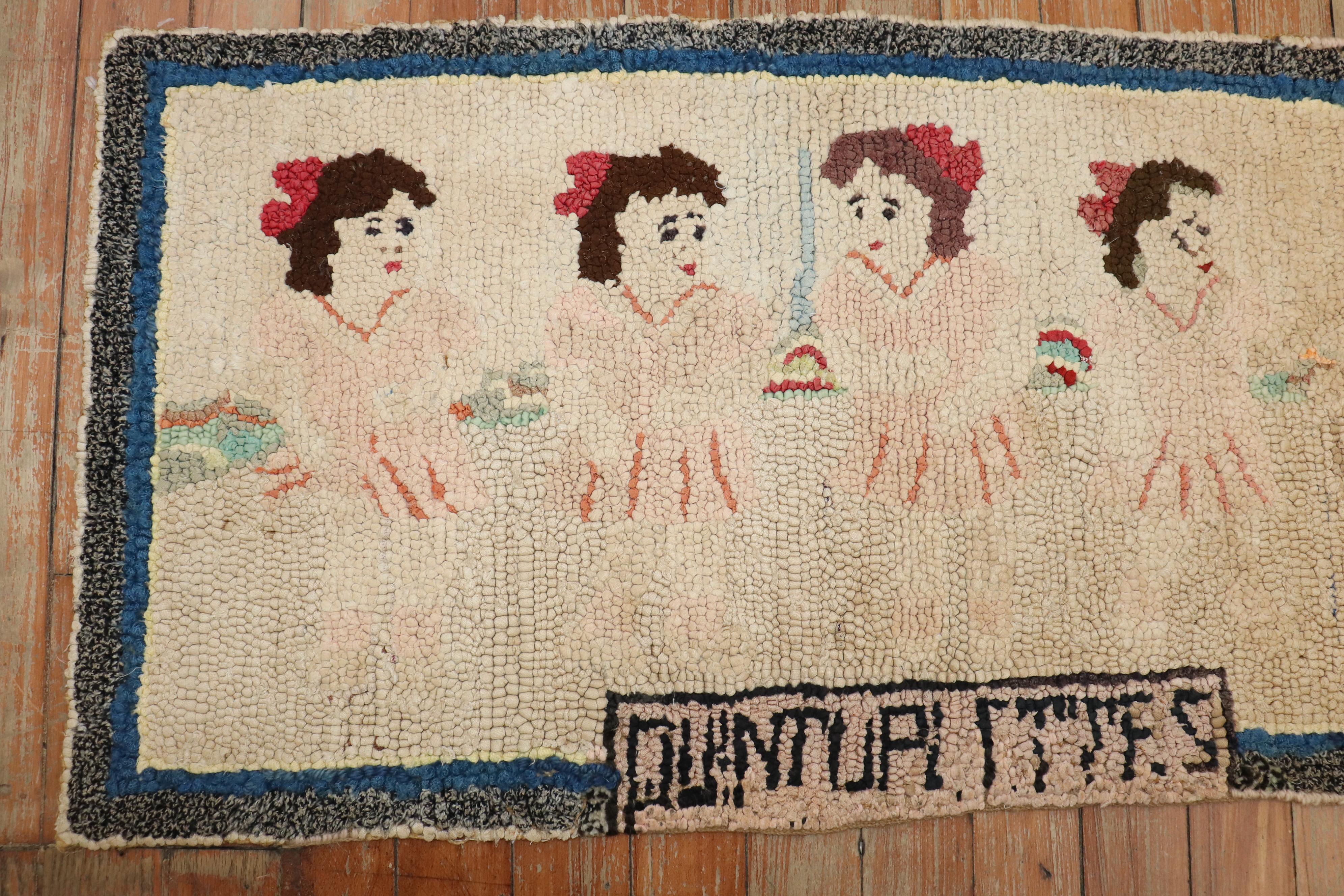 Zabihi Collection Dionne quintuplets Alfombra Americana Antigua Enganchada Tamaño Estera Arte popular en venta