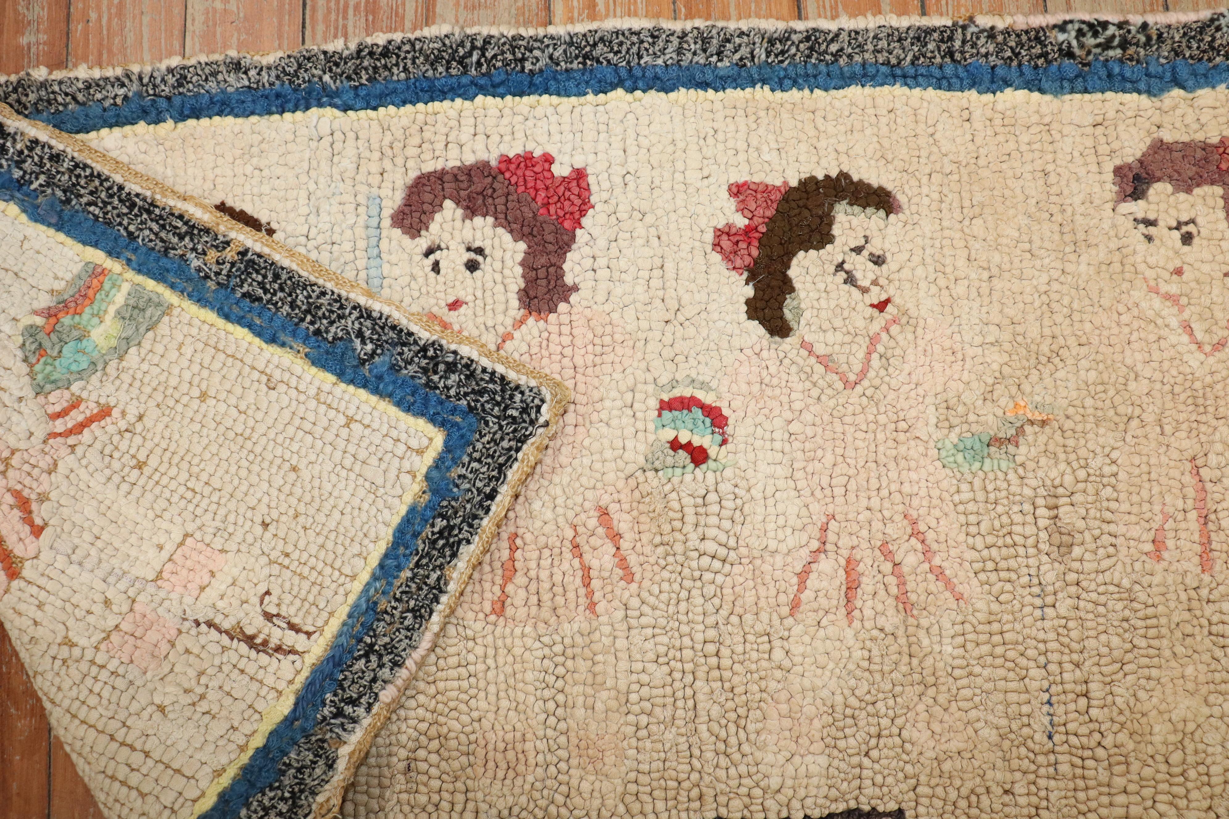 Zabihi Collection Dionne quintuplets Alfombra Americana Antigua Enganchada Tamaño Estera Tejido a mano en venta