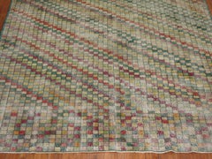 Zabihi Collection Distressed Checkerboard Green Turkish Deco Room Rug