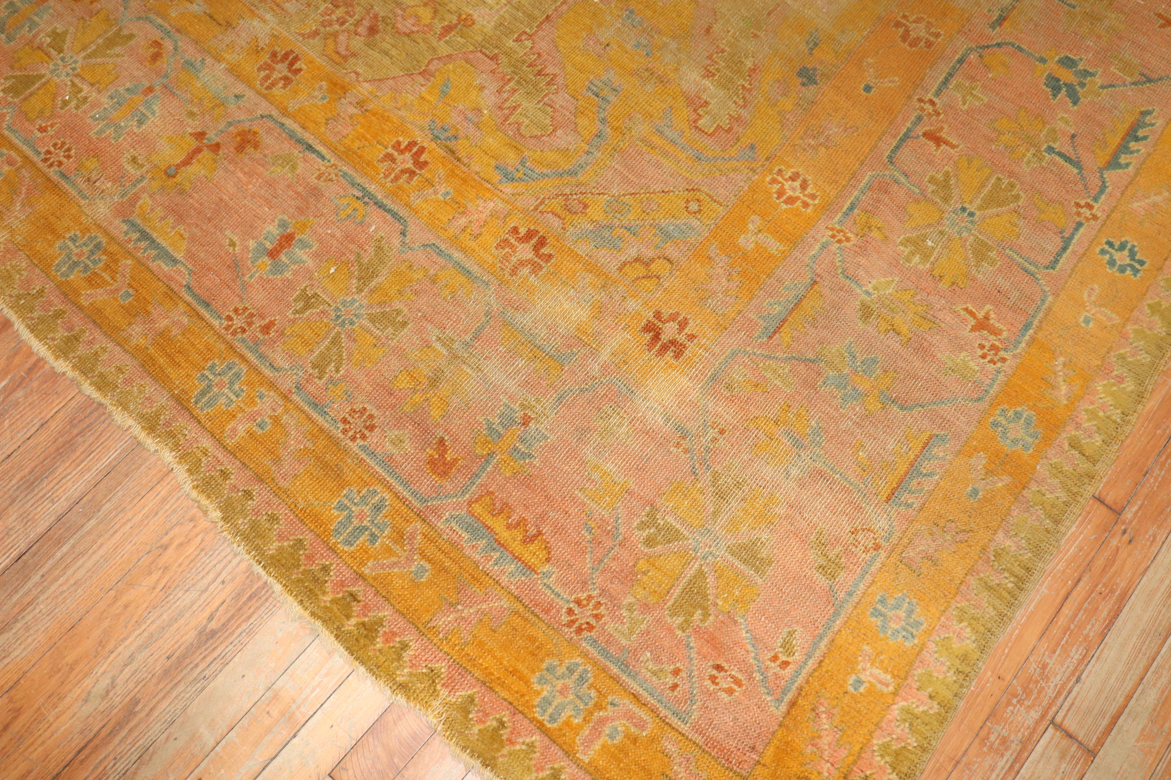 Zabihi Collection Distressed Colorful Antique Turkish Oushak 19th Century Rug For Sale 6