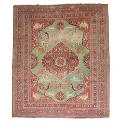 Zabihi Collection Distressed Green Animal Motif Doroksh Carpet, 10'2'' x 12'10''