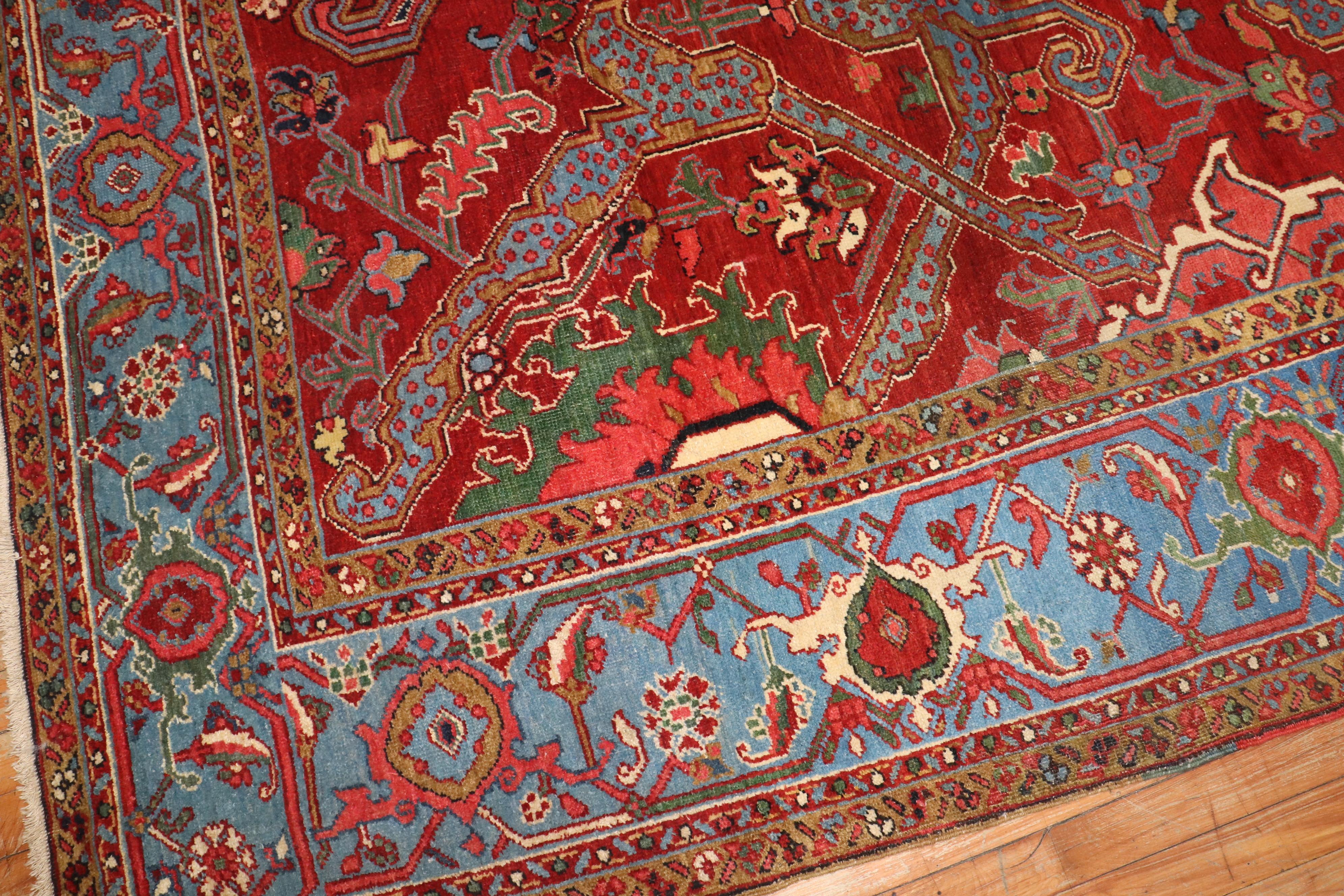 Zabihi Collection Dragon Red Field Antique Heriz Serapi Rug For Sale 4