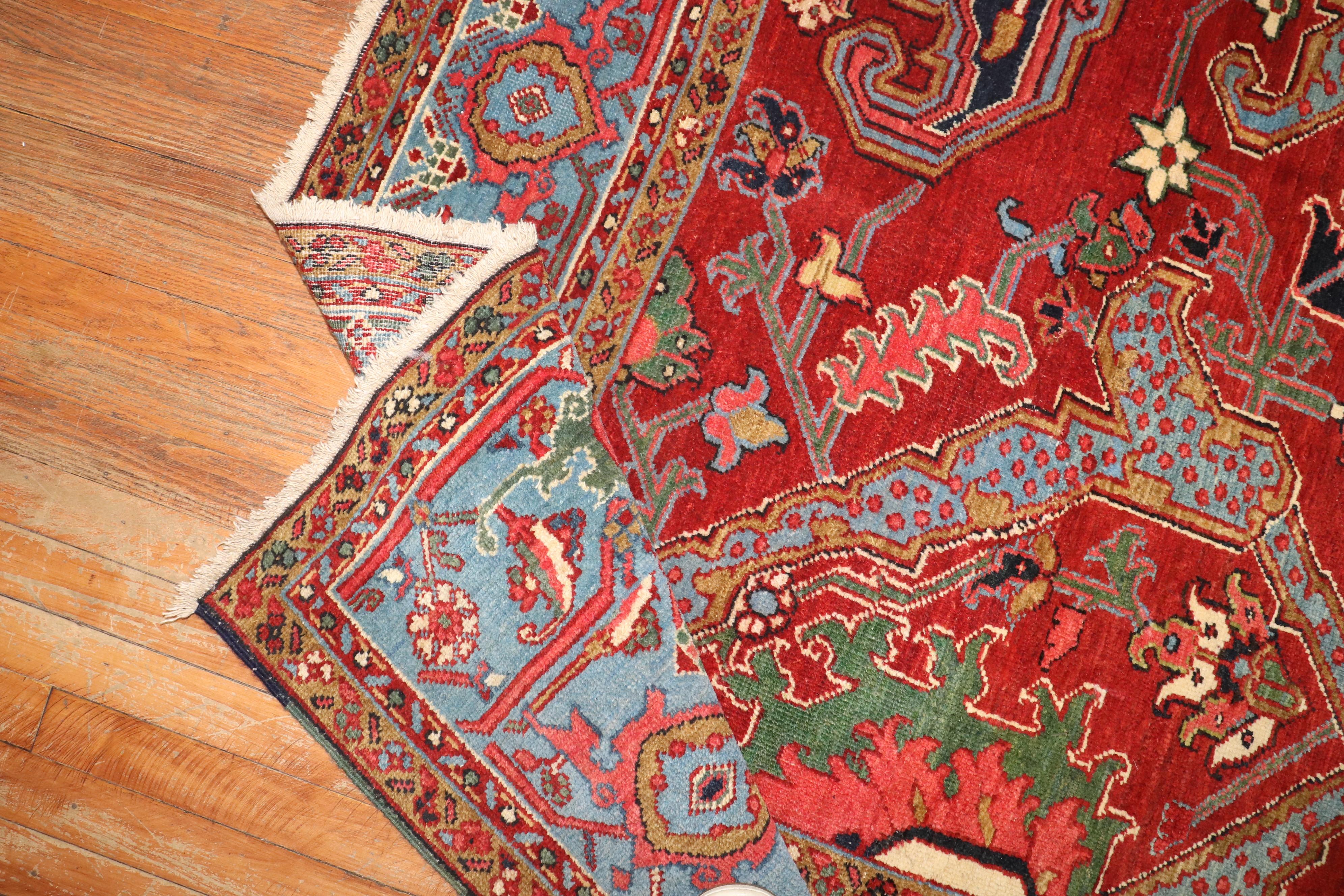 Zabihi Collection Dragon Red Field Antique Heriz Serapi Rug For Sale 6