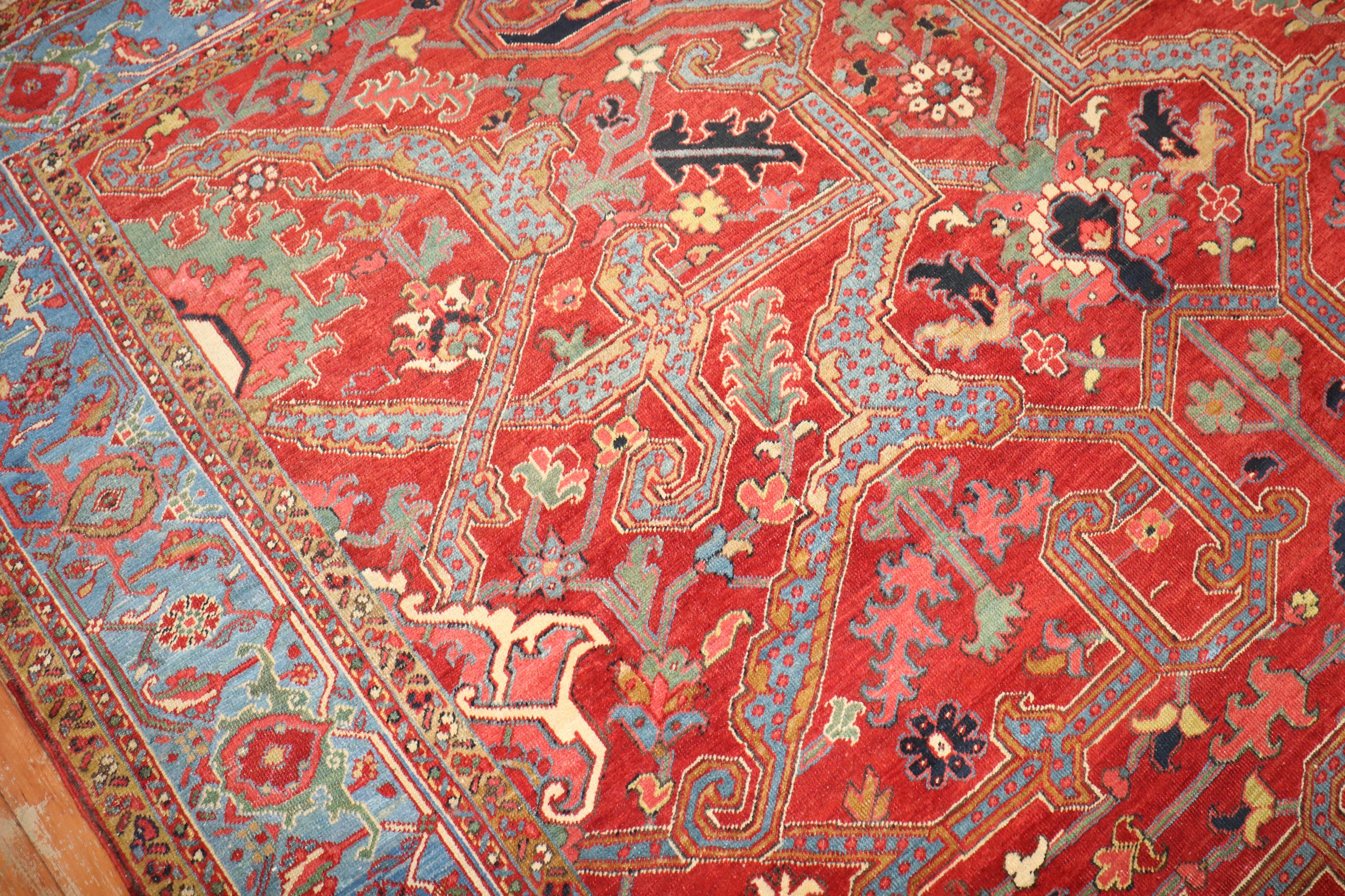 Persian Zabihi Collection Dragon Red Field Antique Heriz Serapi Rug For Sale