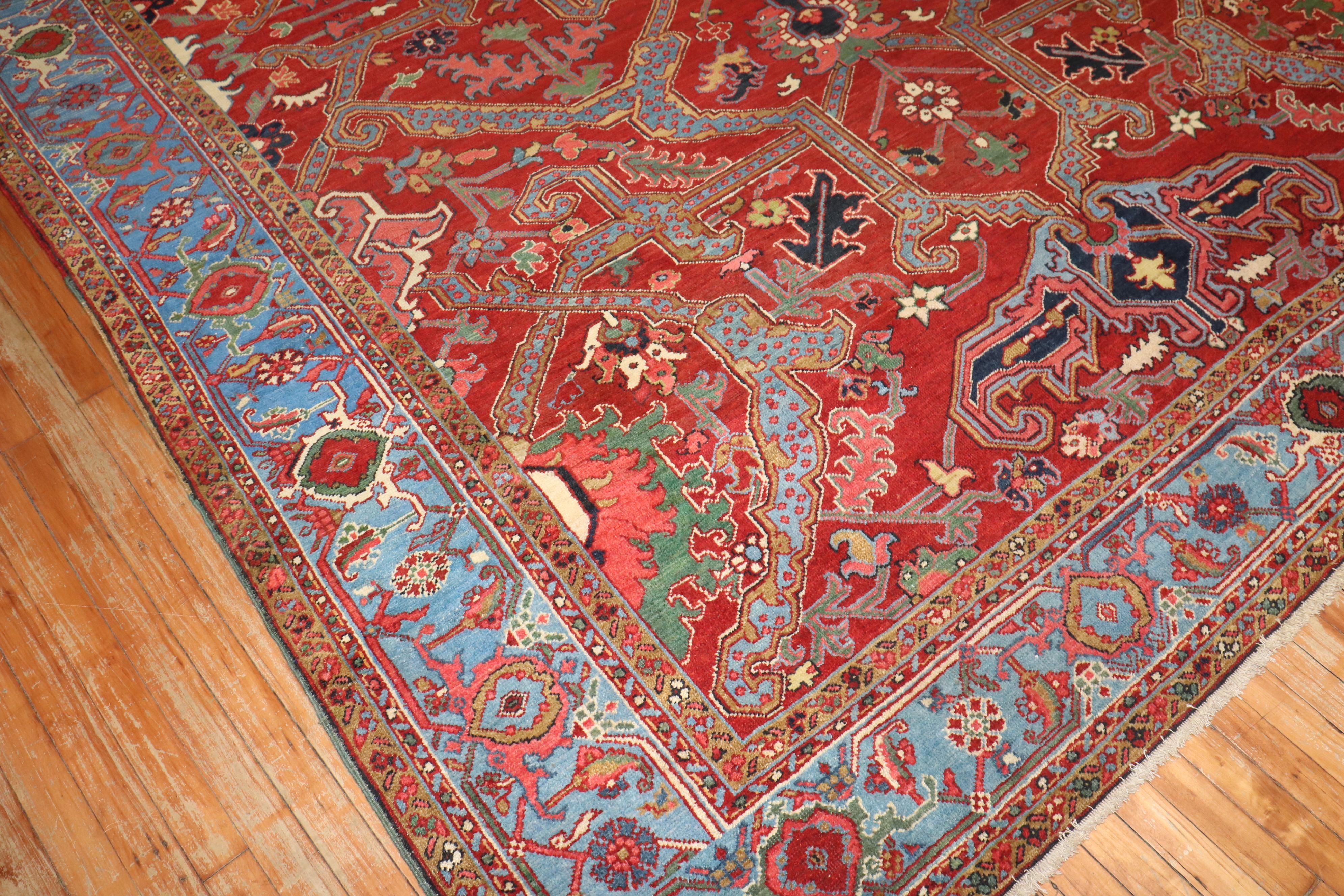Zabihi Collection Dragon Red Field Antique Heriz Serapi Rug In Good Condition For Sale In New York, NY