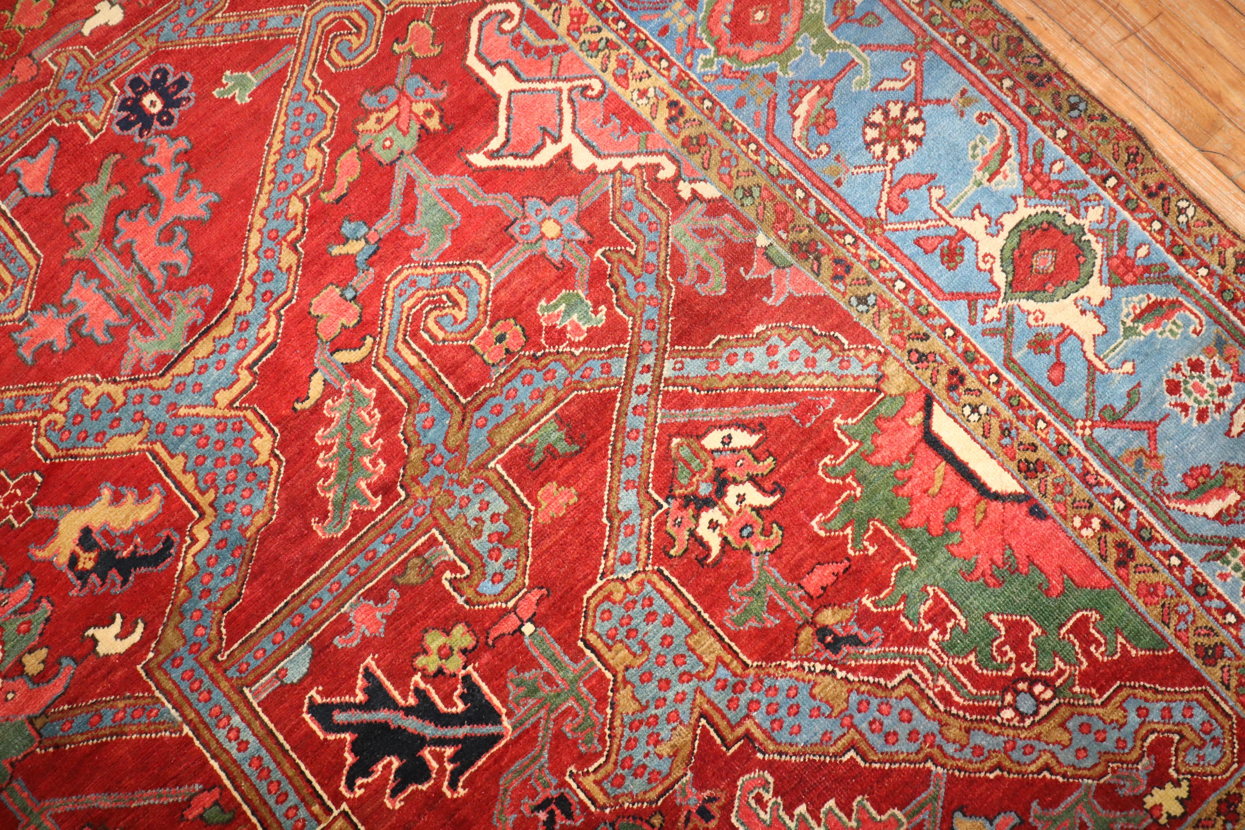 Zabihi Collection Dragon Red Field Antique Heriz Serapi Rug For Sale 3