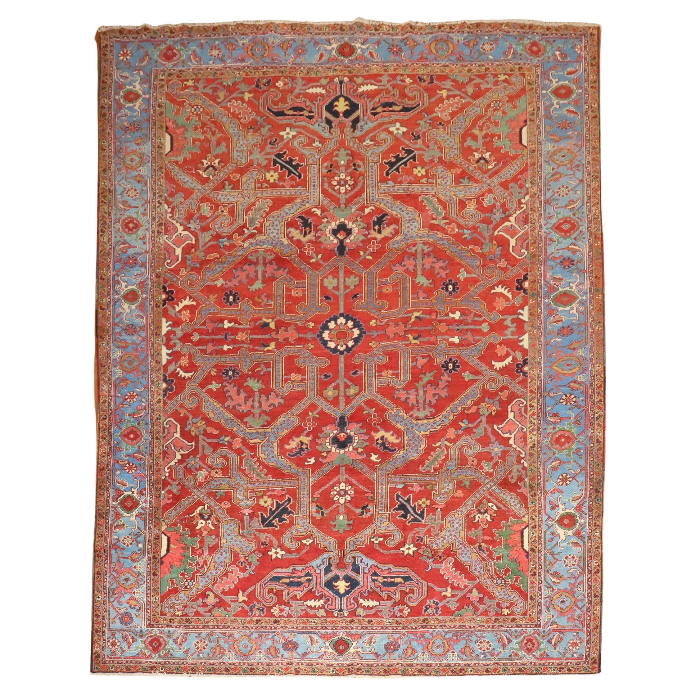 Zabihi Collection Dragon Red Field Antique Heriz Serapi Rug