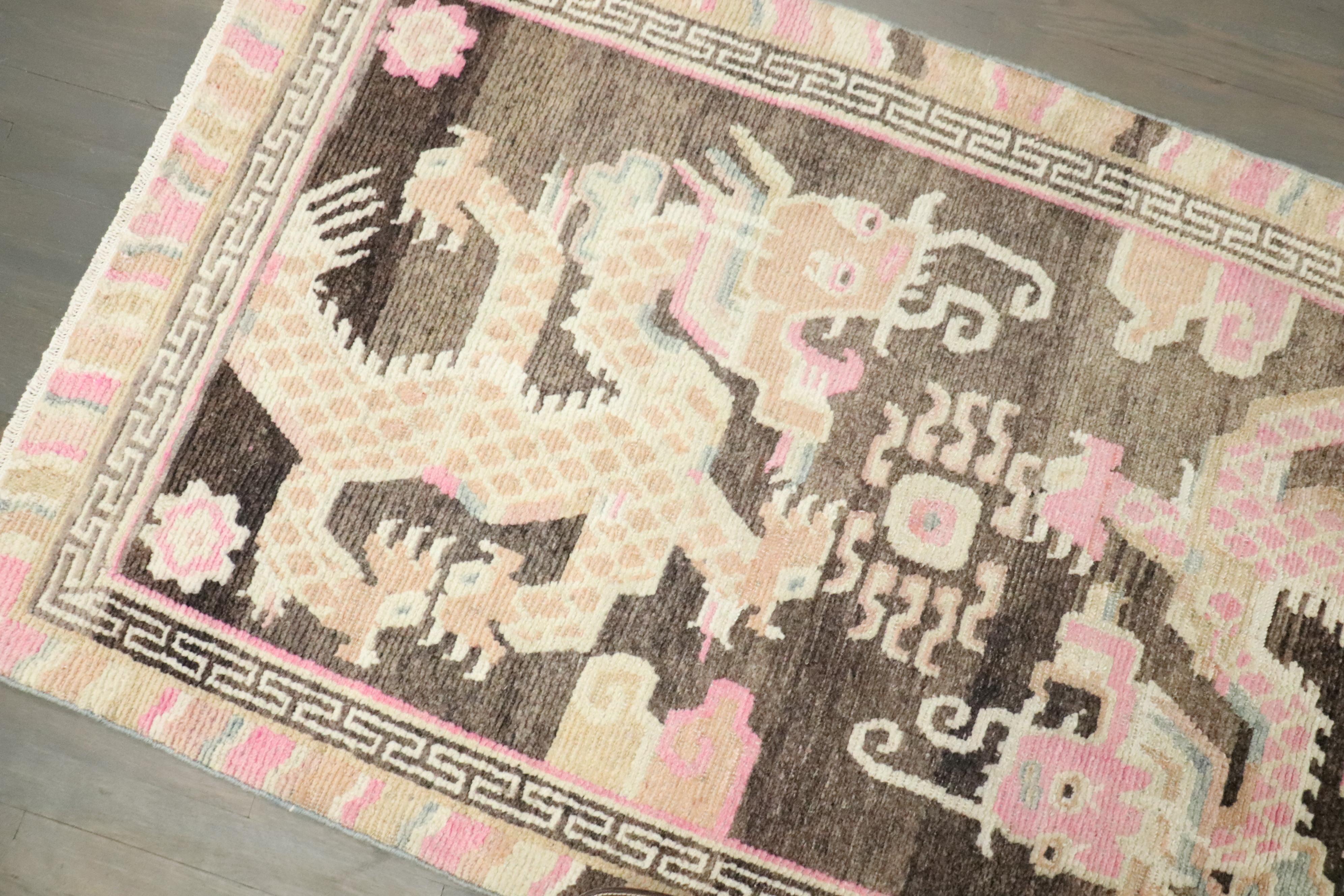 Tibetan Zabihi Collection Dragon Vintage Rug For Sale