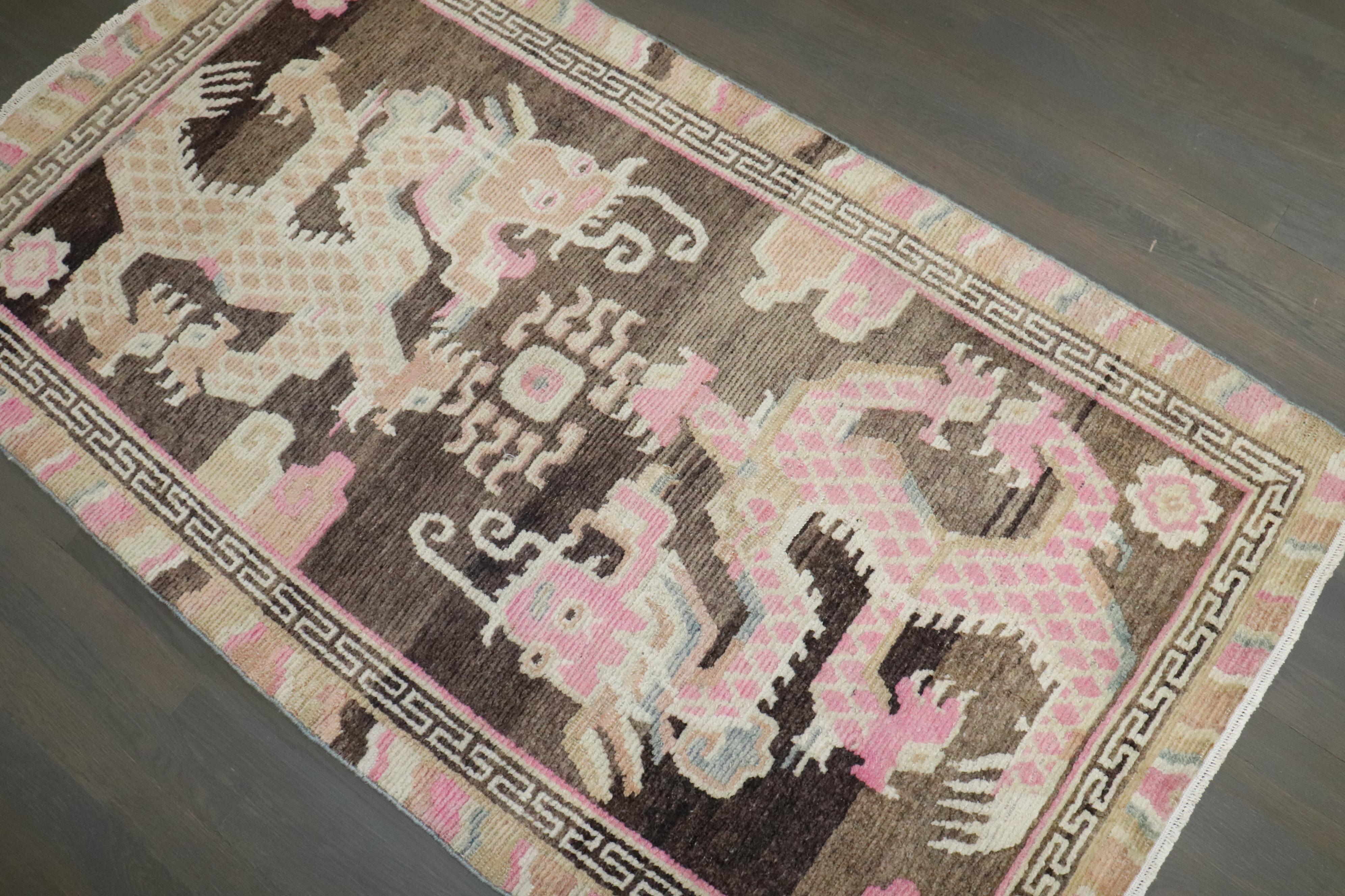 Zabihi Collection Dragon Vintage Rug In Good Condition For Sale In New York, NY