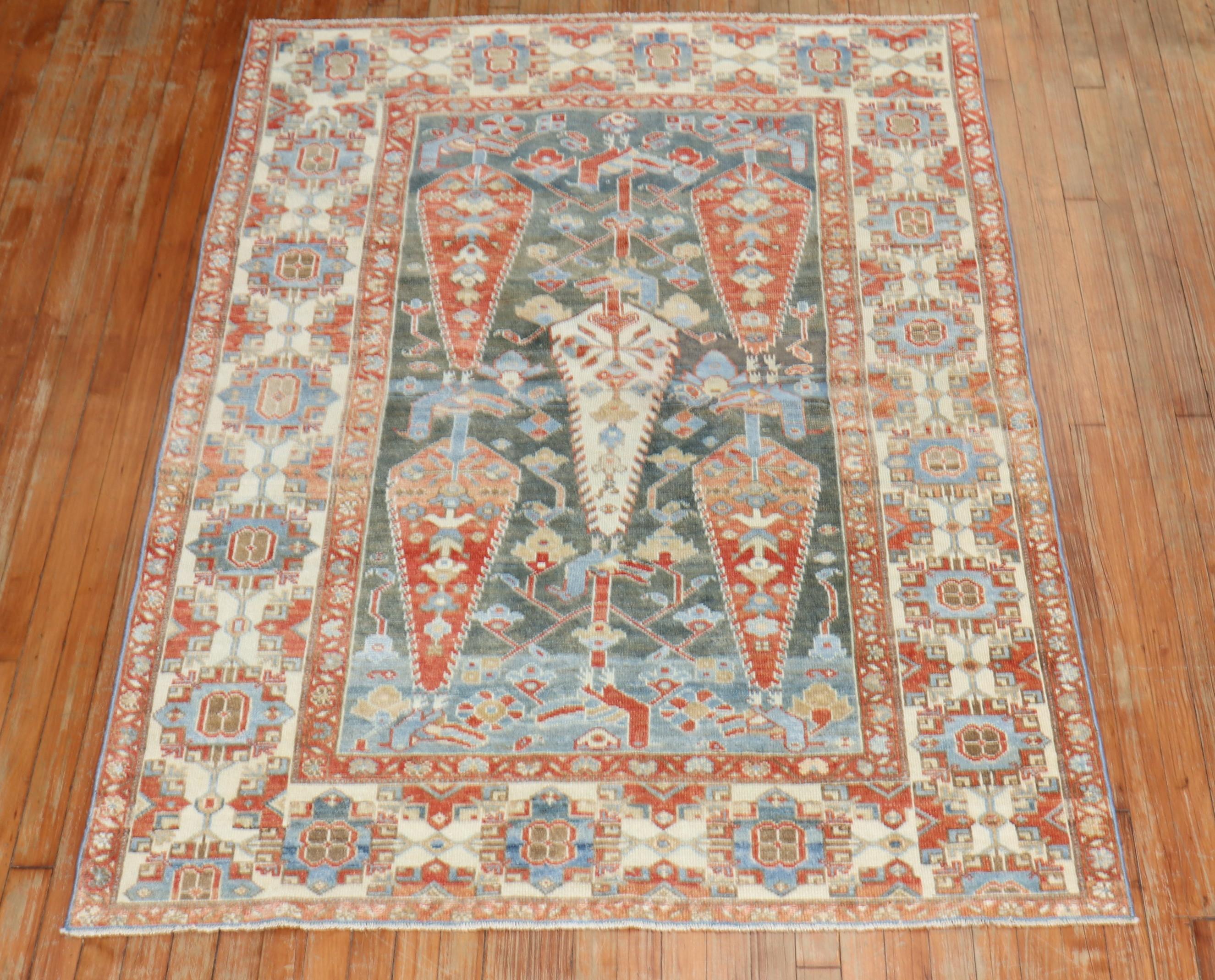 Industrial Zabihi Collection Dramatic Accent Size Antique Persian Bakhtiari Rug For Sale