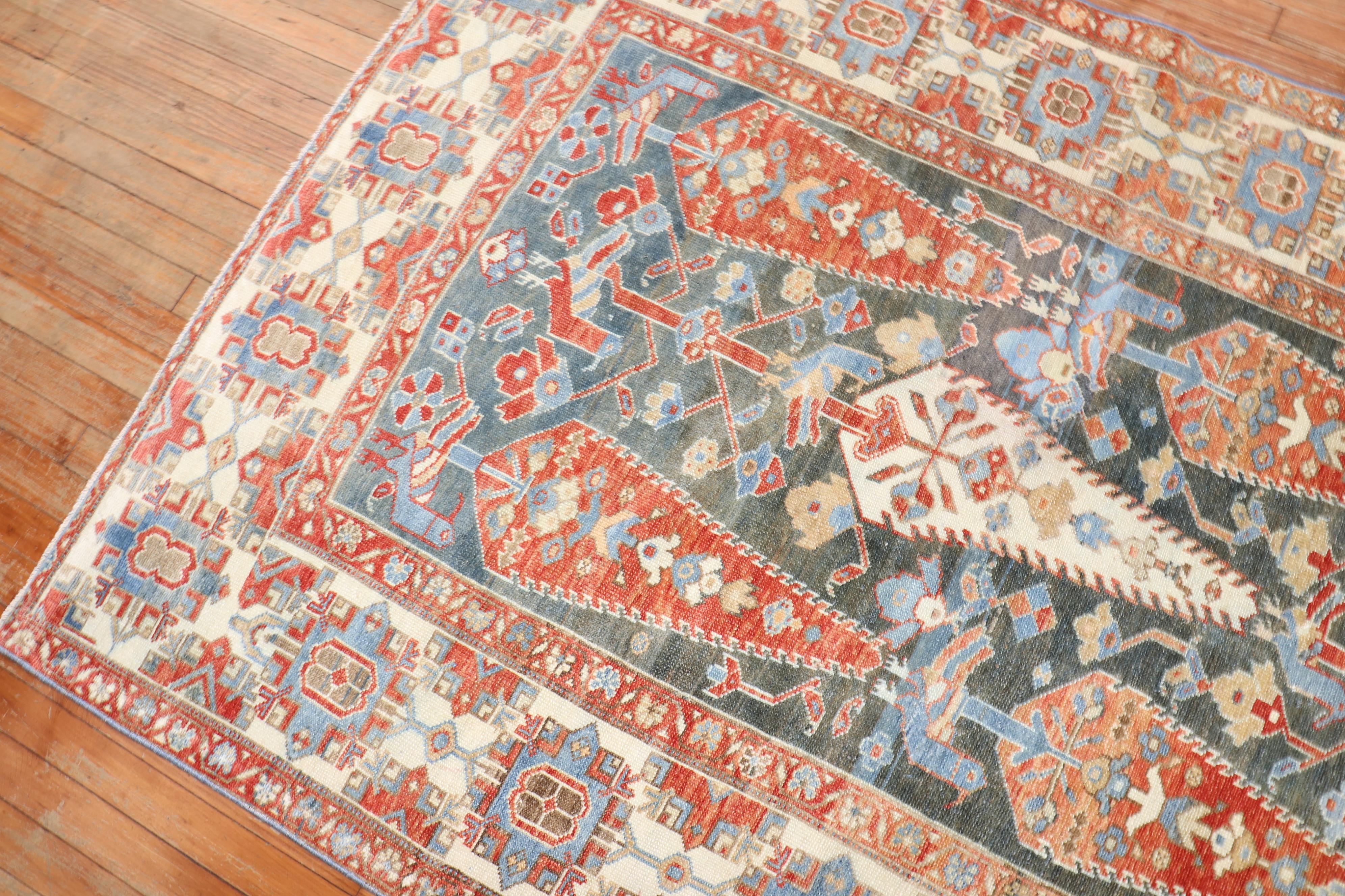 Hand-Woven Zabihi Collection Dramatic Accent Size Antique Persian Bakhtiari Rug For Sale