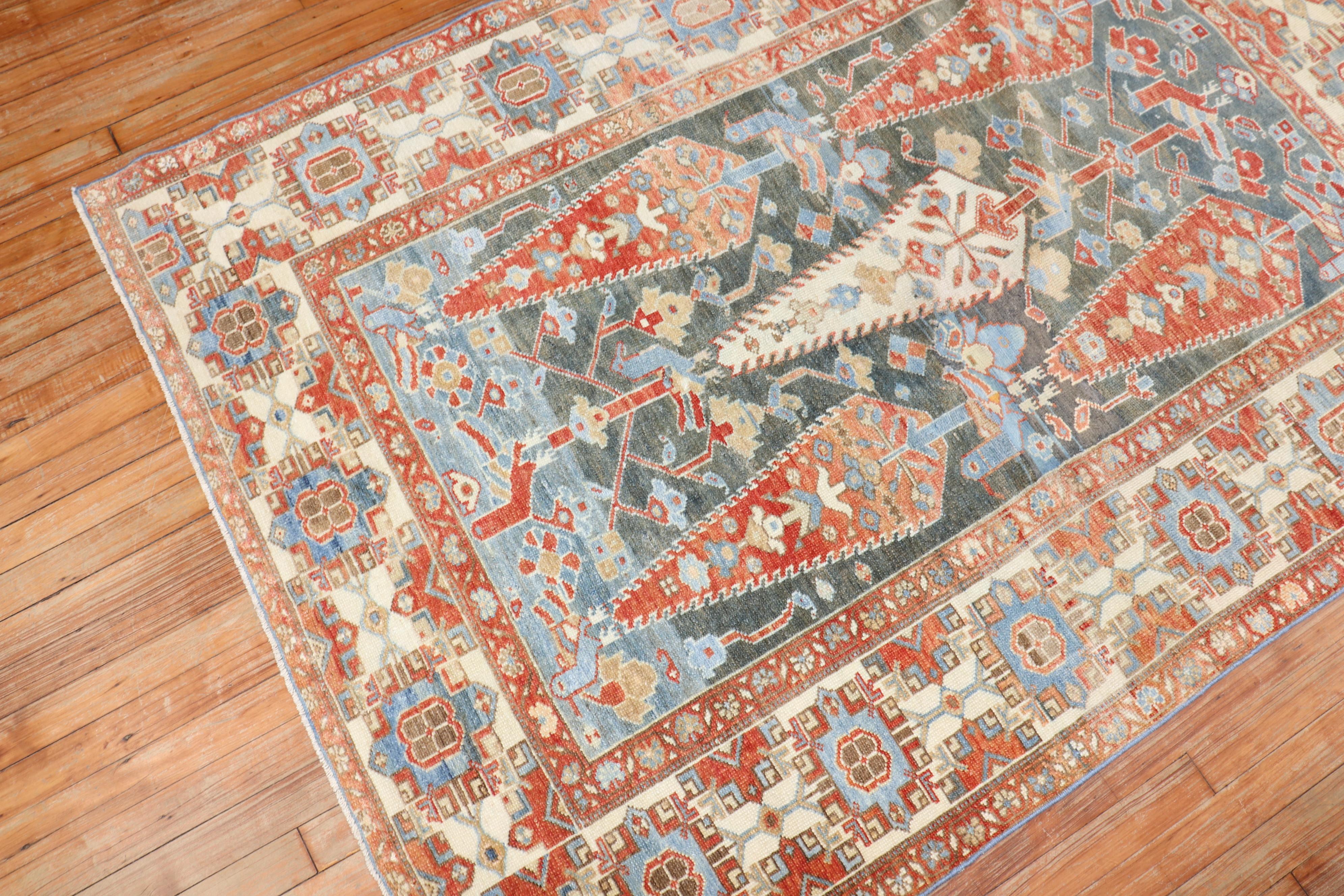 20th Century Zabihi Collection Dramatic Accent Size Antique Persian Bakhtiari Rug For Sale