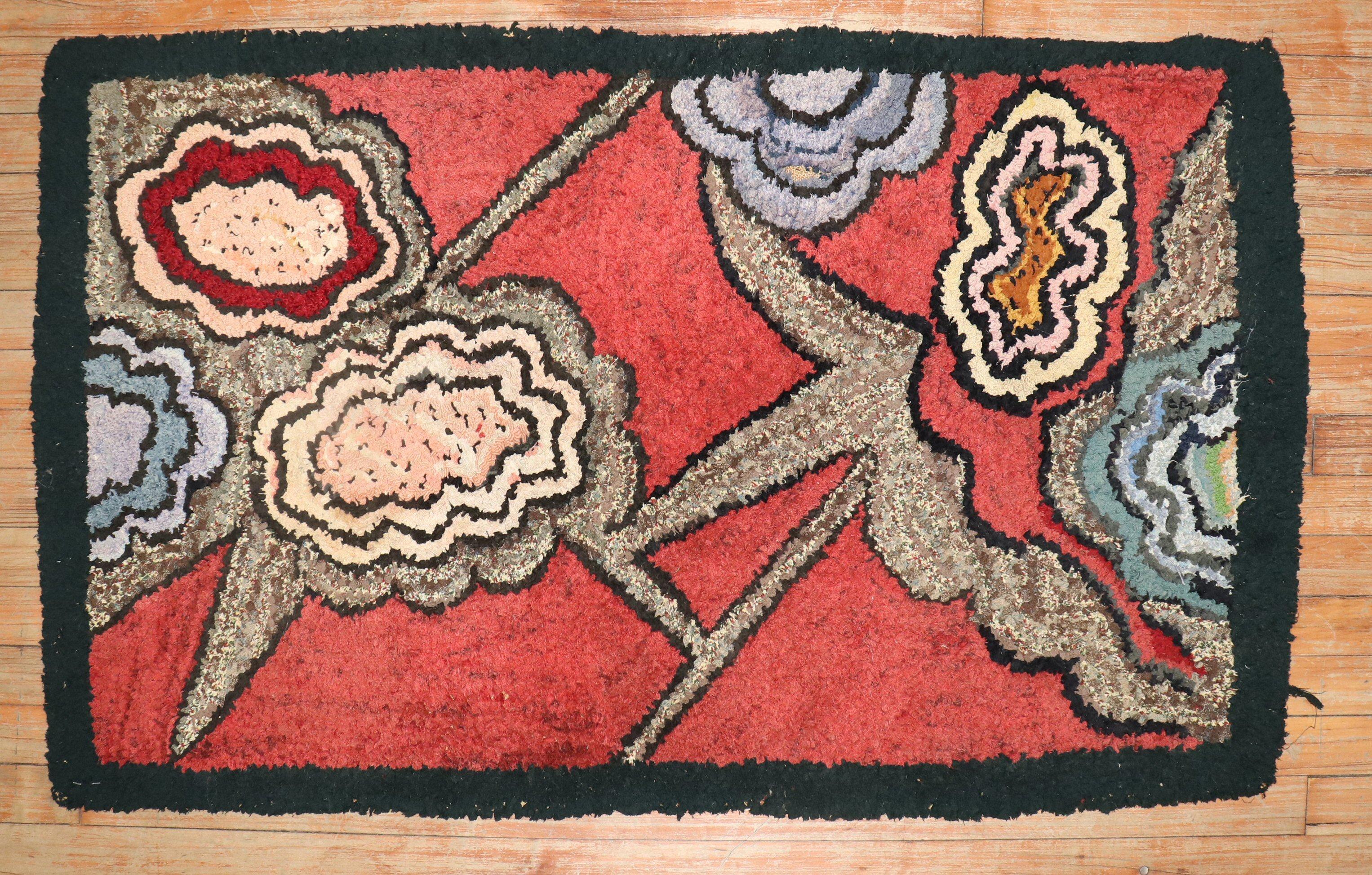 American hooked mat size rug from the middle of the 20th century

Measures: 2'5