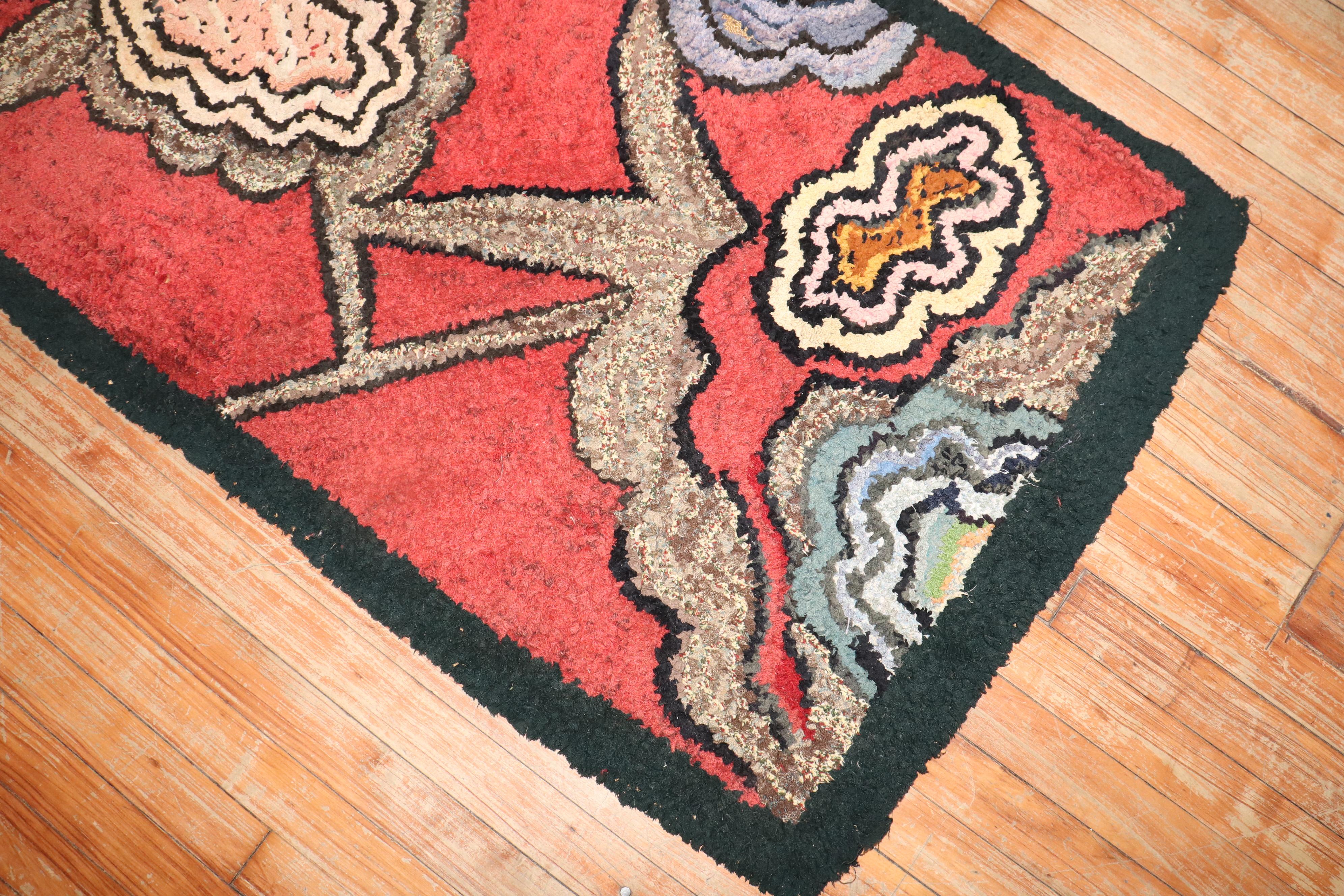 20th Century Zabihi Collection Dramatic American Hooked Throw Rug For Sale