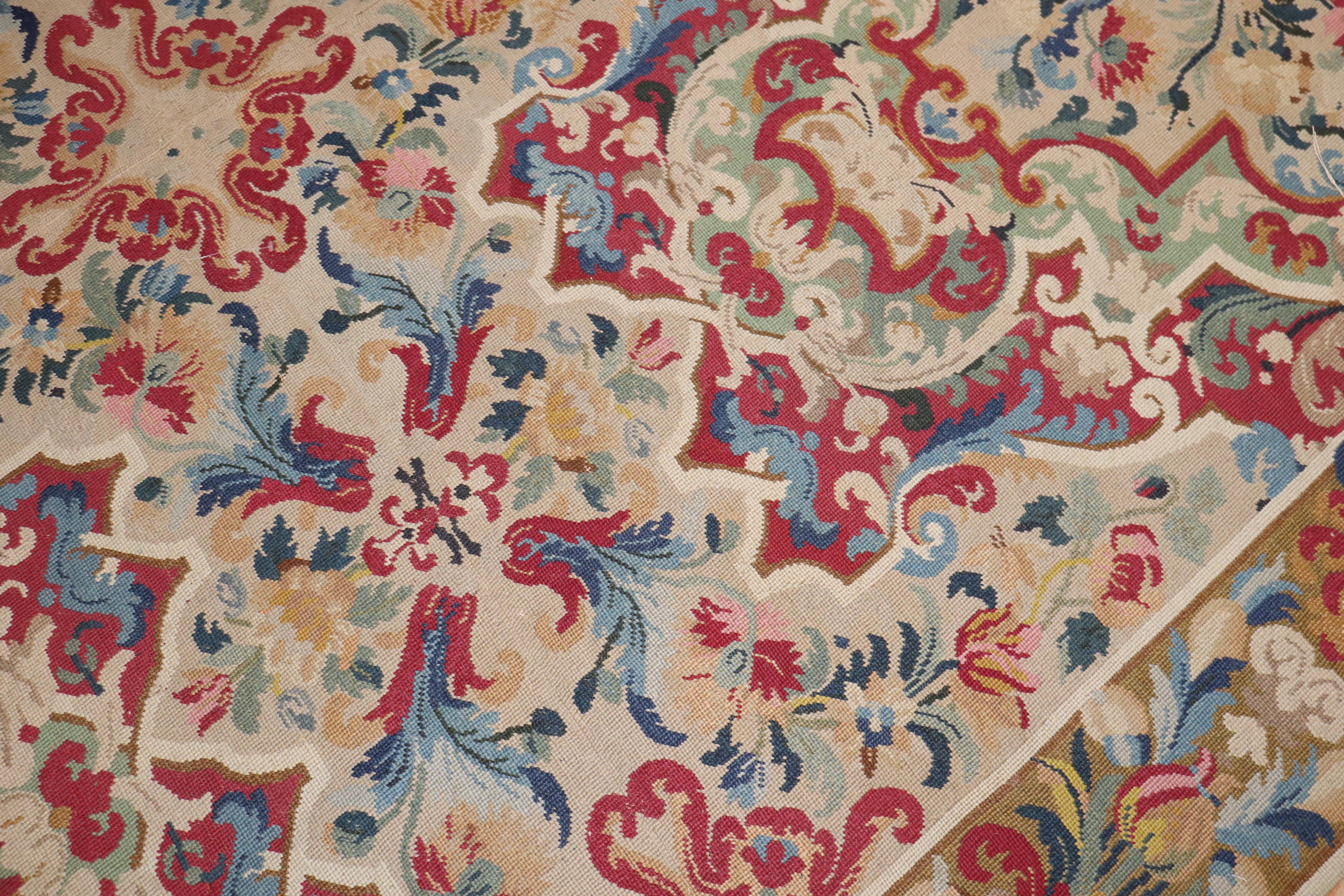 Wool Zabihi Collection Dramatic Mid 19th Century English Needlepoint For Sale