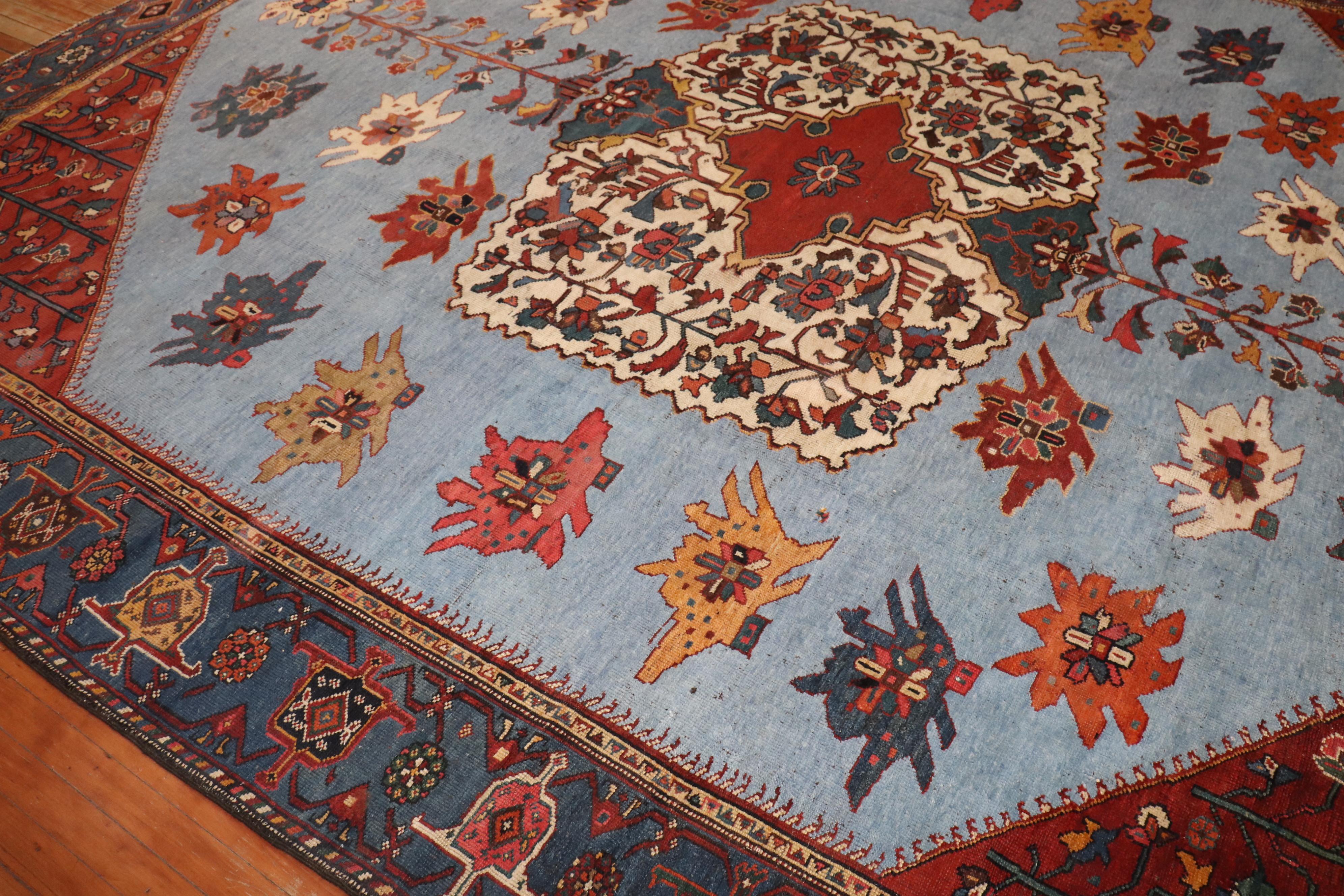 Zabihi Collection Dramatic Room Size Square Antique Persian Bakhtiari Rug For Sale 3